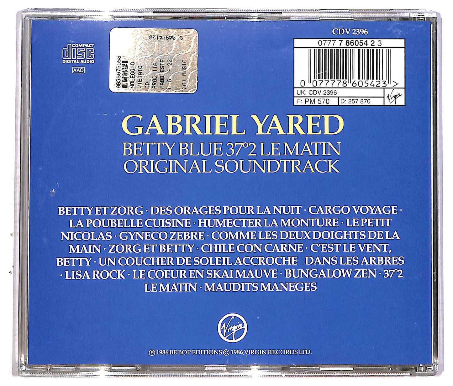 EBOND Gabriel Yared - Betty Blue - 37°2 Le Matin CD CD086457