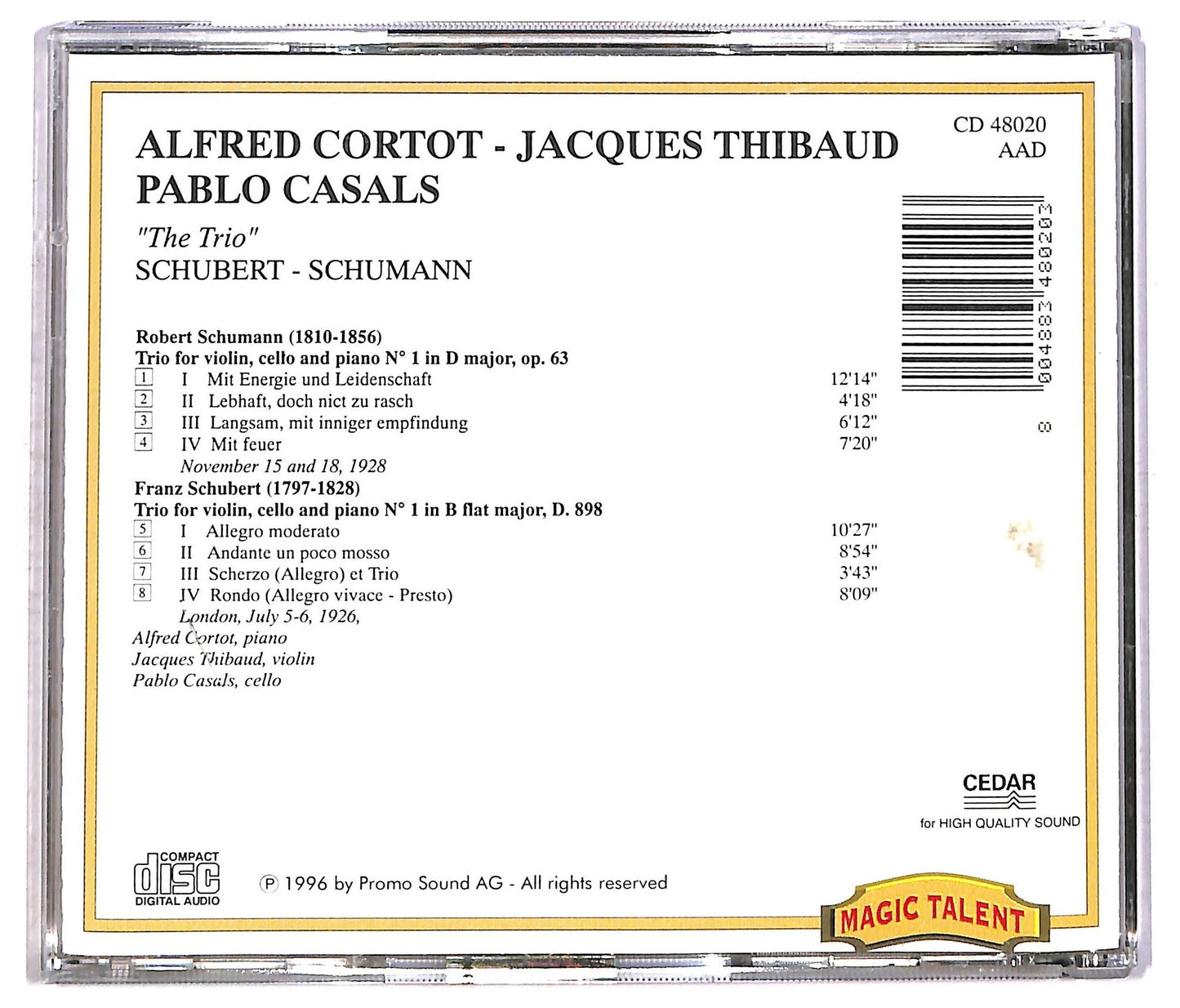 EBOND Alfred Cortot - The Trio Schubert Schumann CD CD086459