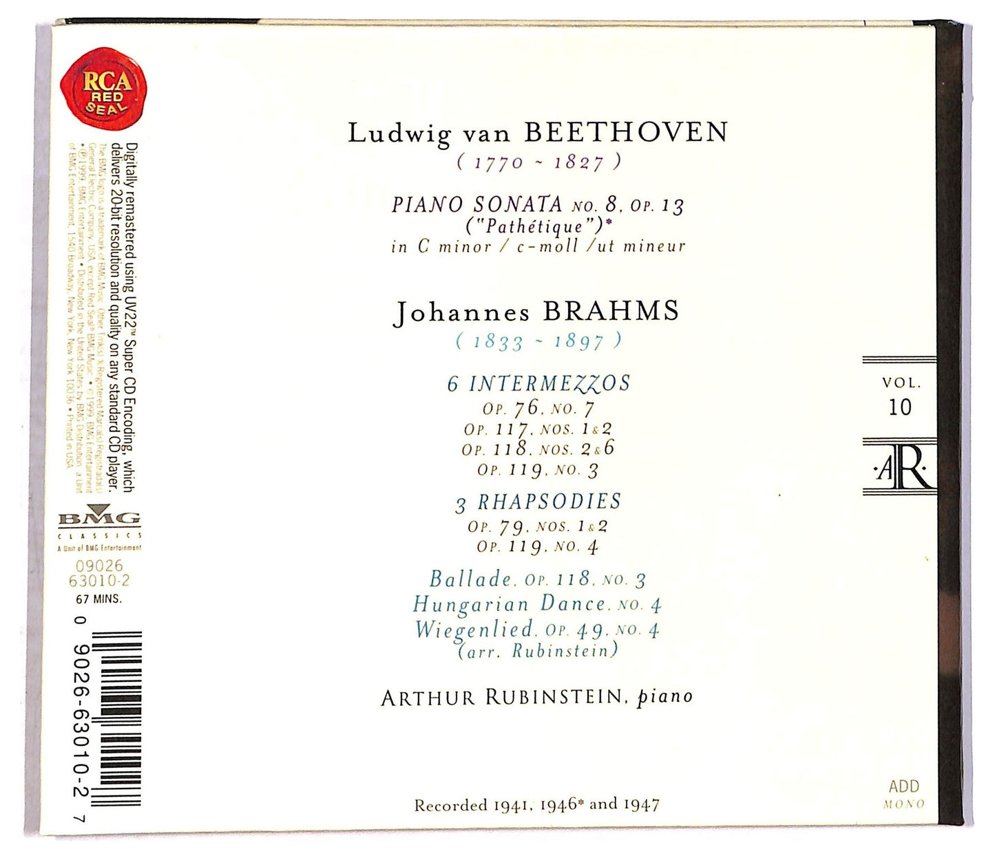EBOND Beethoven Brahms Rubinstein - Piano Sonata Op.13 CD CD086503