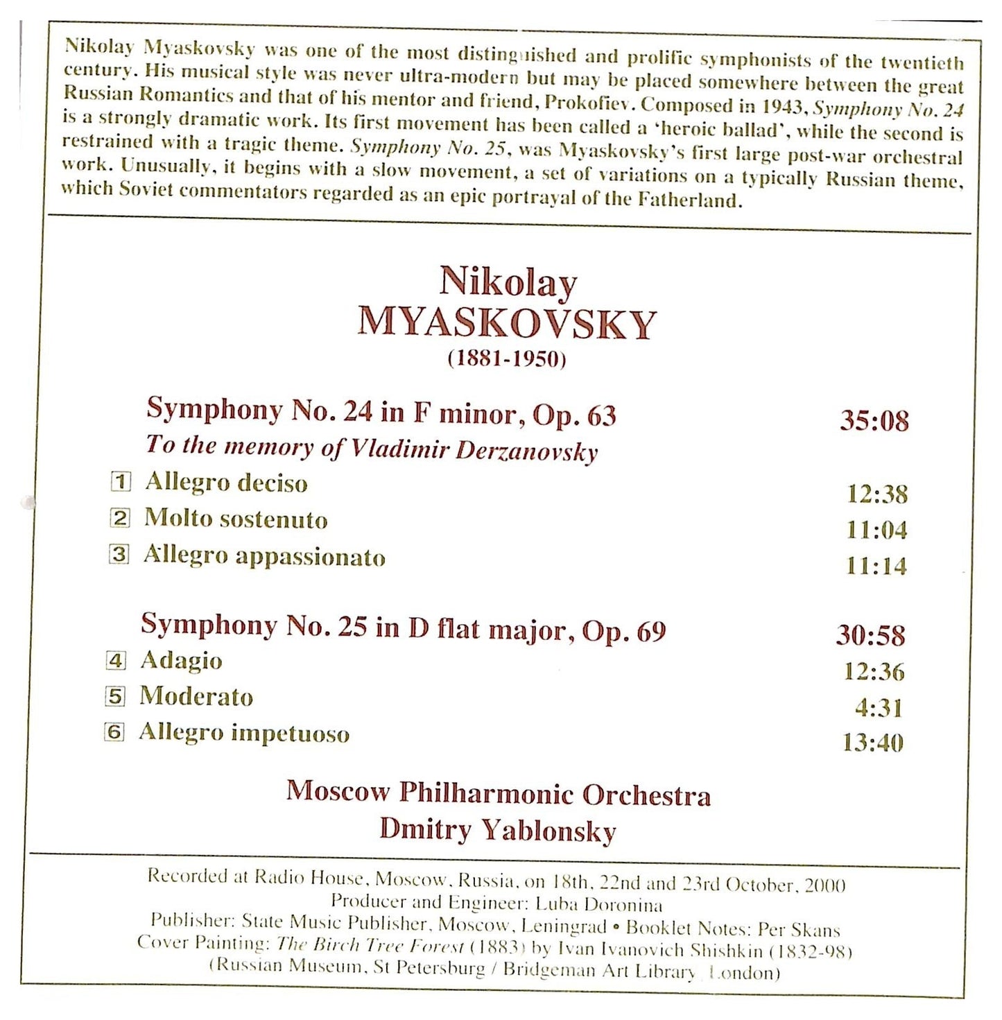EBOND Nikolay Myaskovsky - Symphonies Nos. 24 and 25 CD CD086511