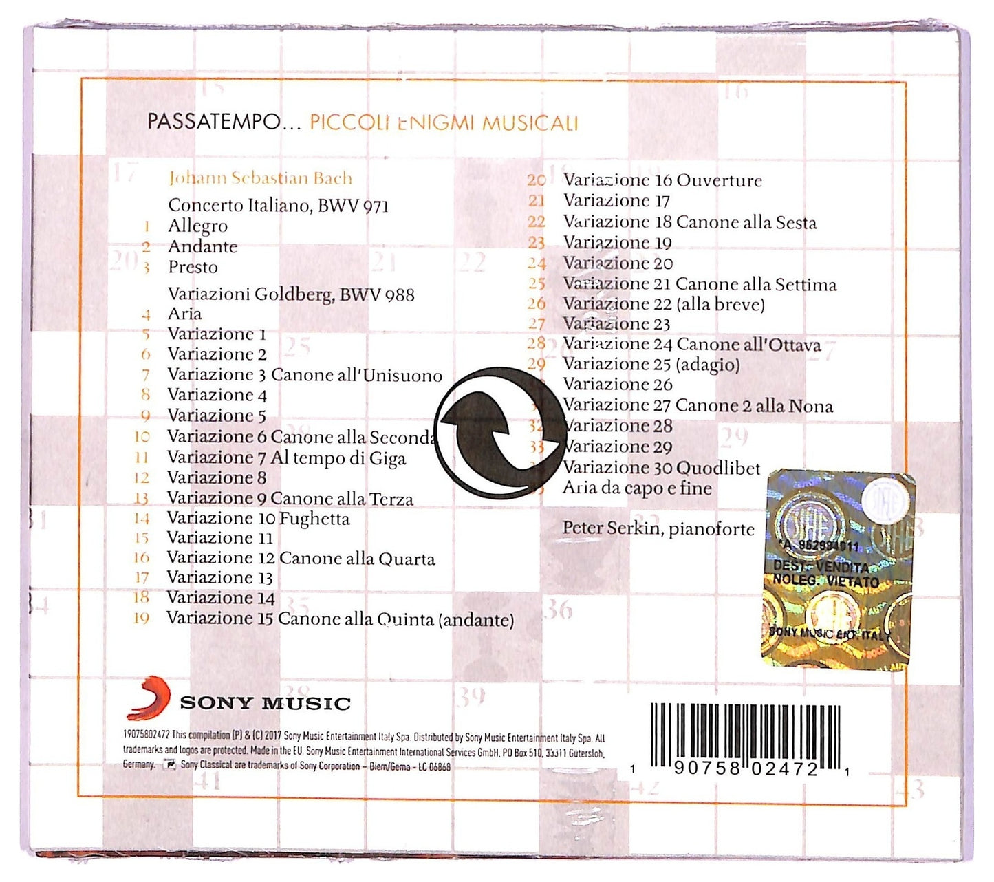 EBOND Bach Peter Serkin - Passatempo... Piccoli Enigmi Musicali CD CD087023