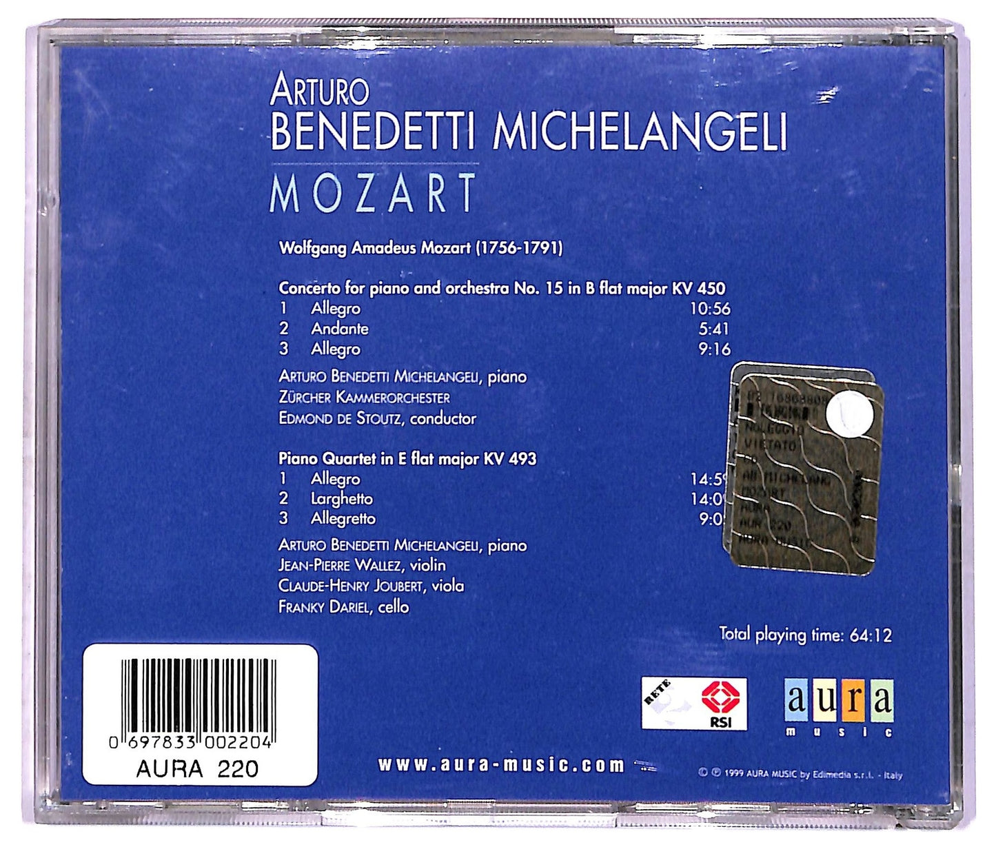 EBOND Michelangeli - Play Mozart's piano Quartet KV 493 CD CD087147