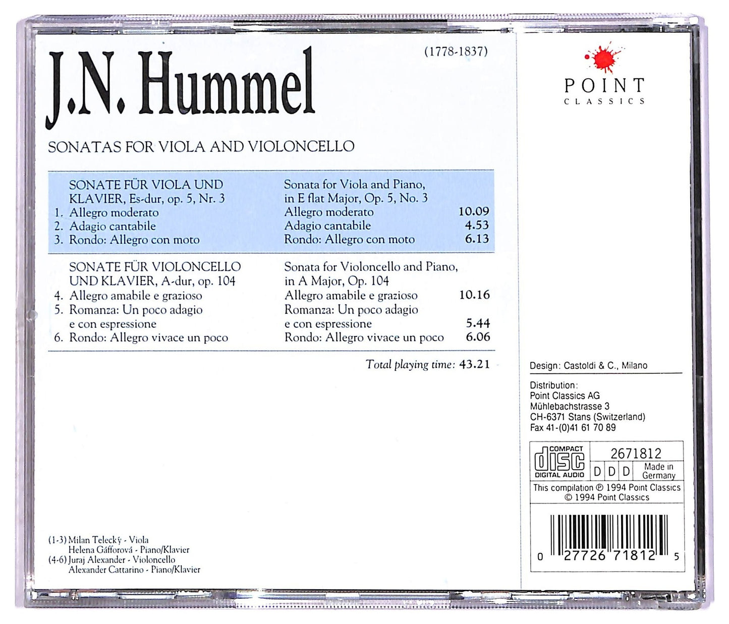 EBOND J.N. Hummel - Sonatas For Viola And Violoncello CD CD087231