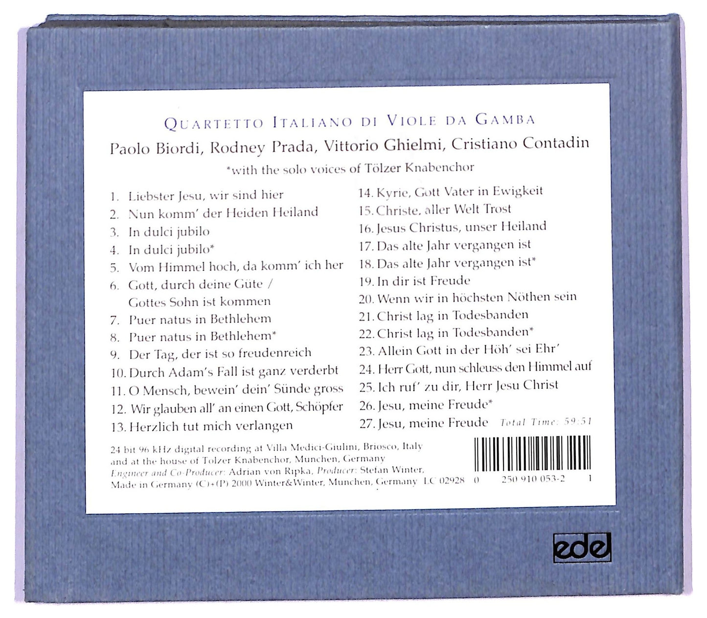 EBOND Quartetto Italiano di Viole da Gamba -Bach - Preludi Ai Corali CD CD088052