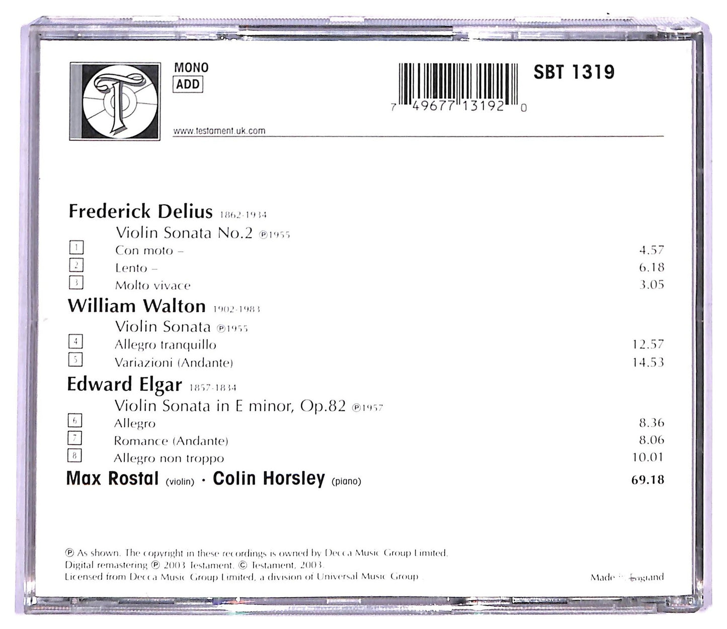 EBOND Max Rostal - Violin Sonatas CD CD088057