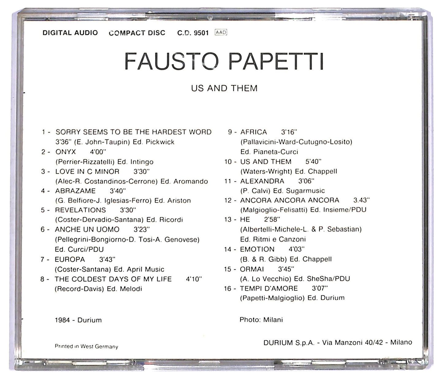 EBOND Fausto Papetti - Us And Them CD CD088858