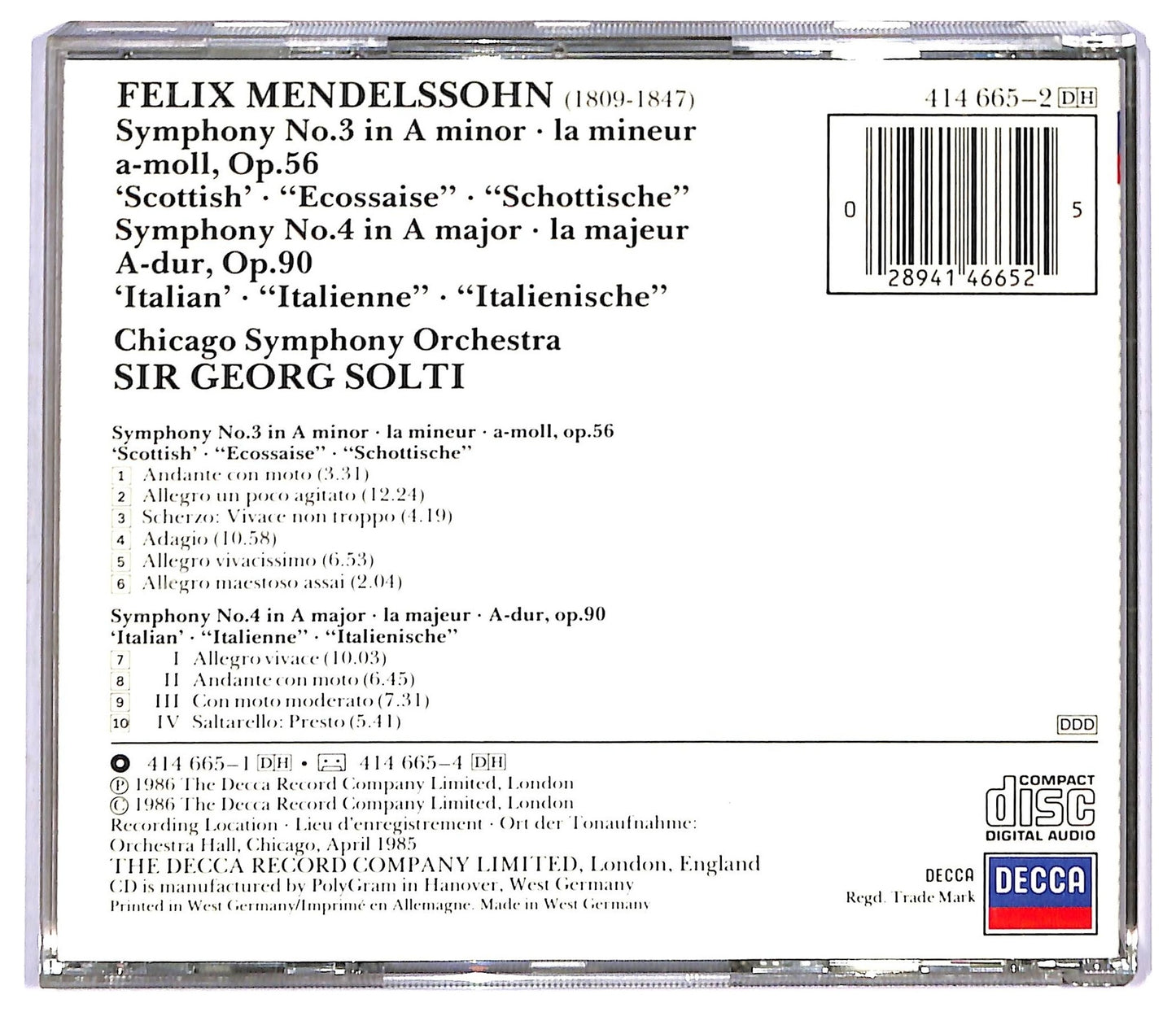 EBOND Mendelssohn - Symphony No. 3 Symphony No. 4 CD CD088905