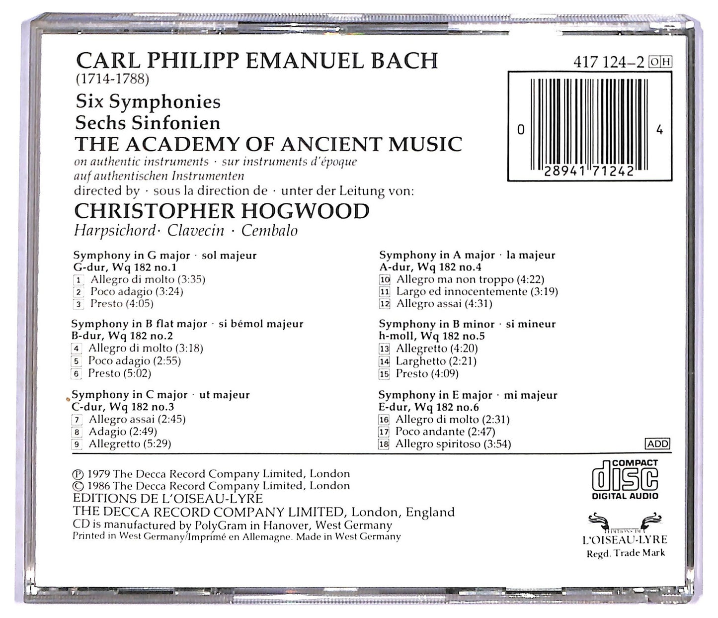 EBOND Carl Philipp Emanuel Bach - 6 Symphonies, Wq. 182 CD CD088949