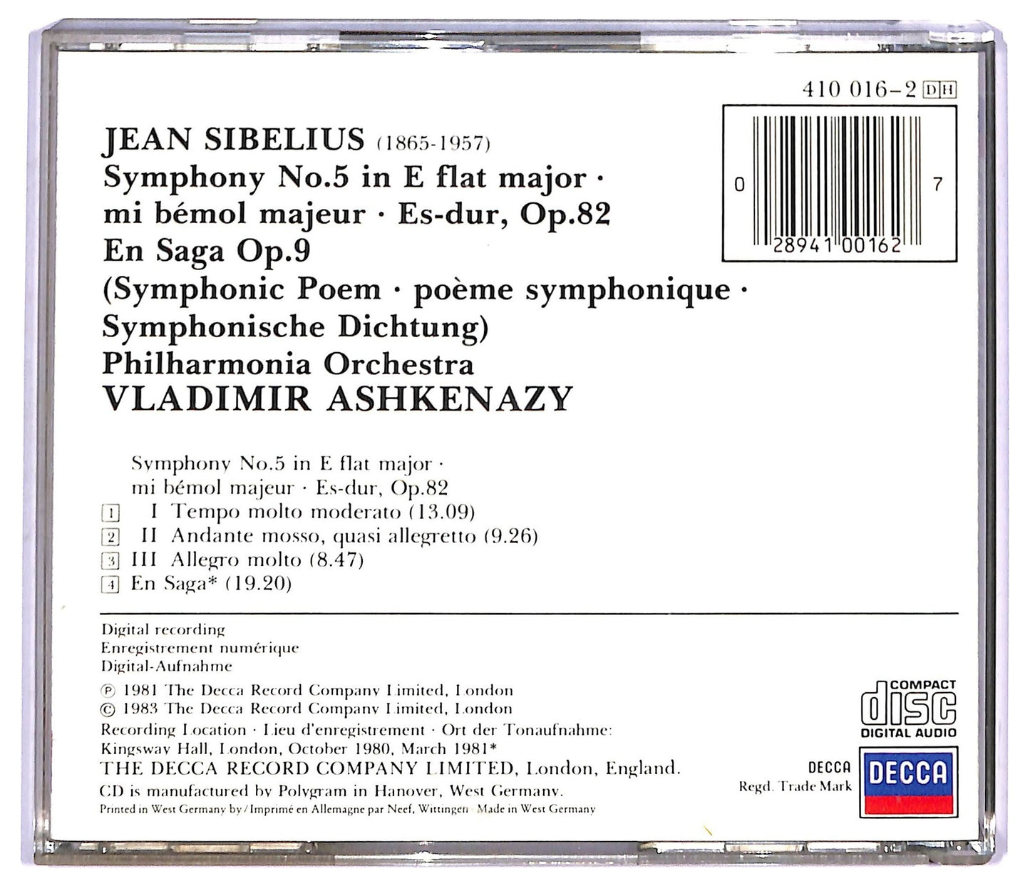 EBOND Sibelius -Symphony No. 5, En Saga CD CD089024