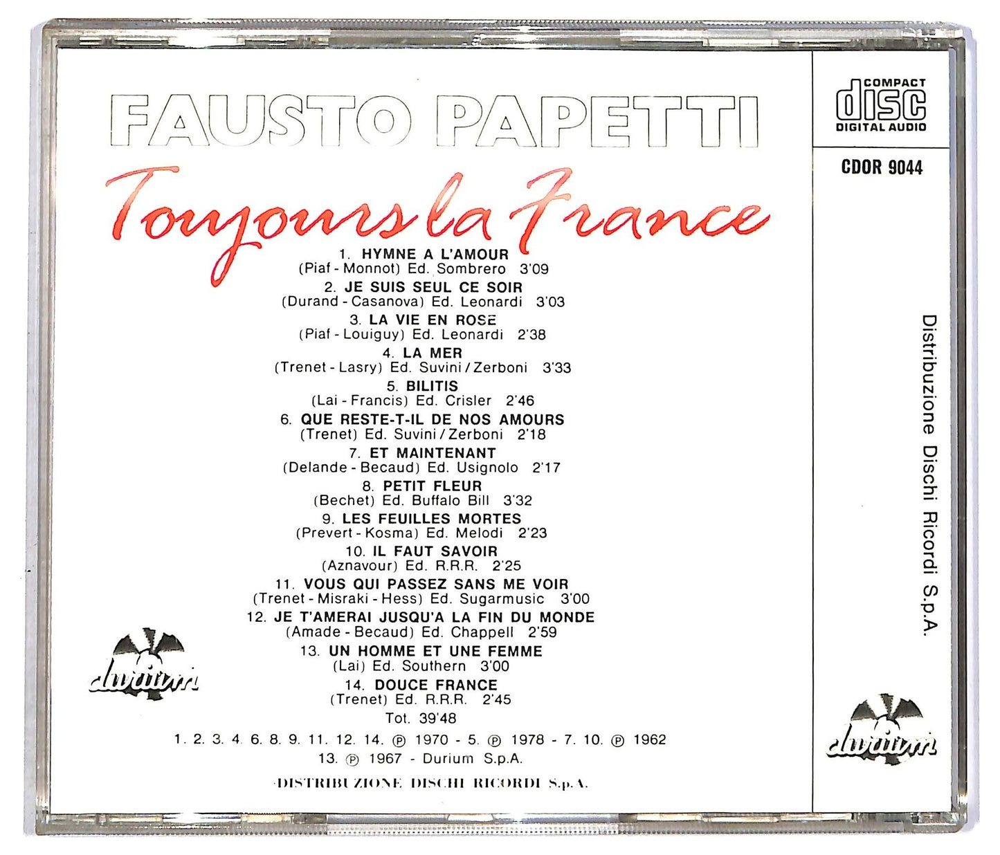 EBOND Fausto Papetti - Toujours La France CD CD089573