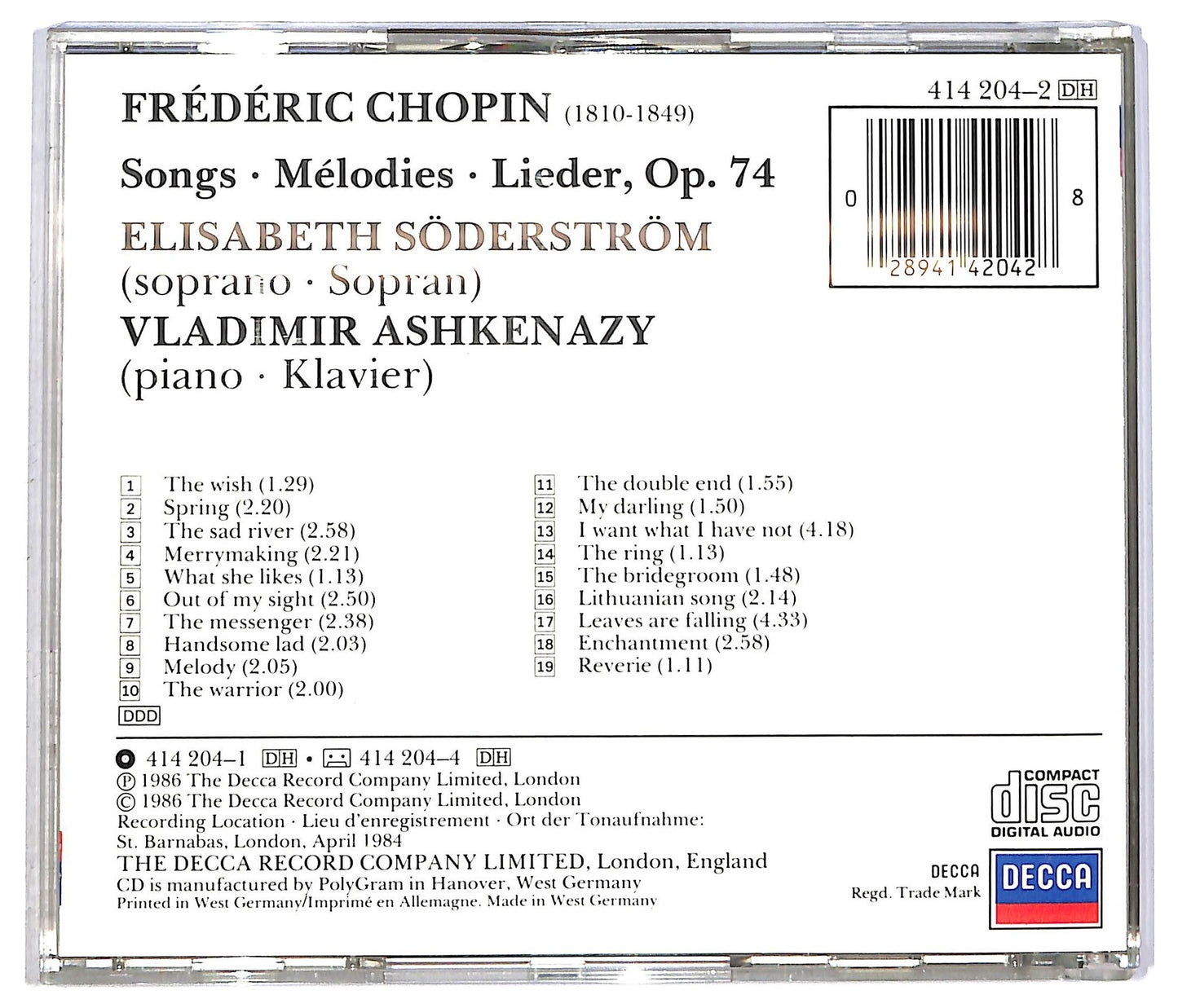 EBOND Chopin Elisabeth Soderstrom - Chopin Songs-Melodies-Lieder Op. 74 CD CD089603