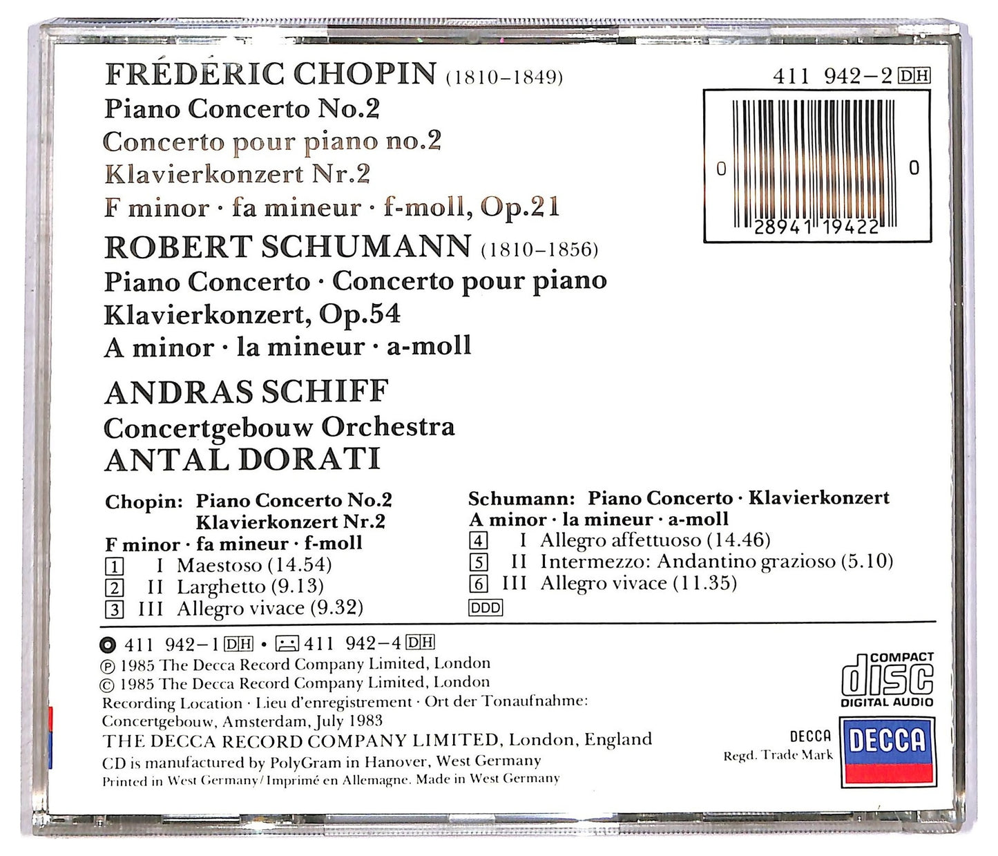 EBOND Andras Schiff - Chopin: Piano Concerto No. 2 Schumann: Piano Concerto CD CD089641