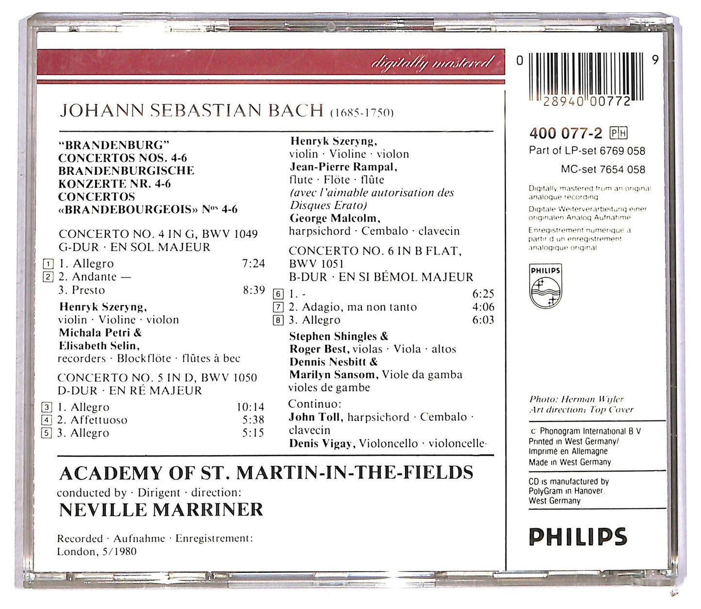 EBOND Bach - The Brandenburg Concertos Nos. 4, 5, 6 CD CD089803