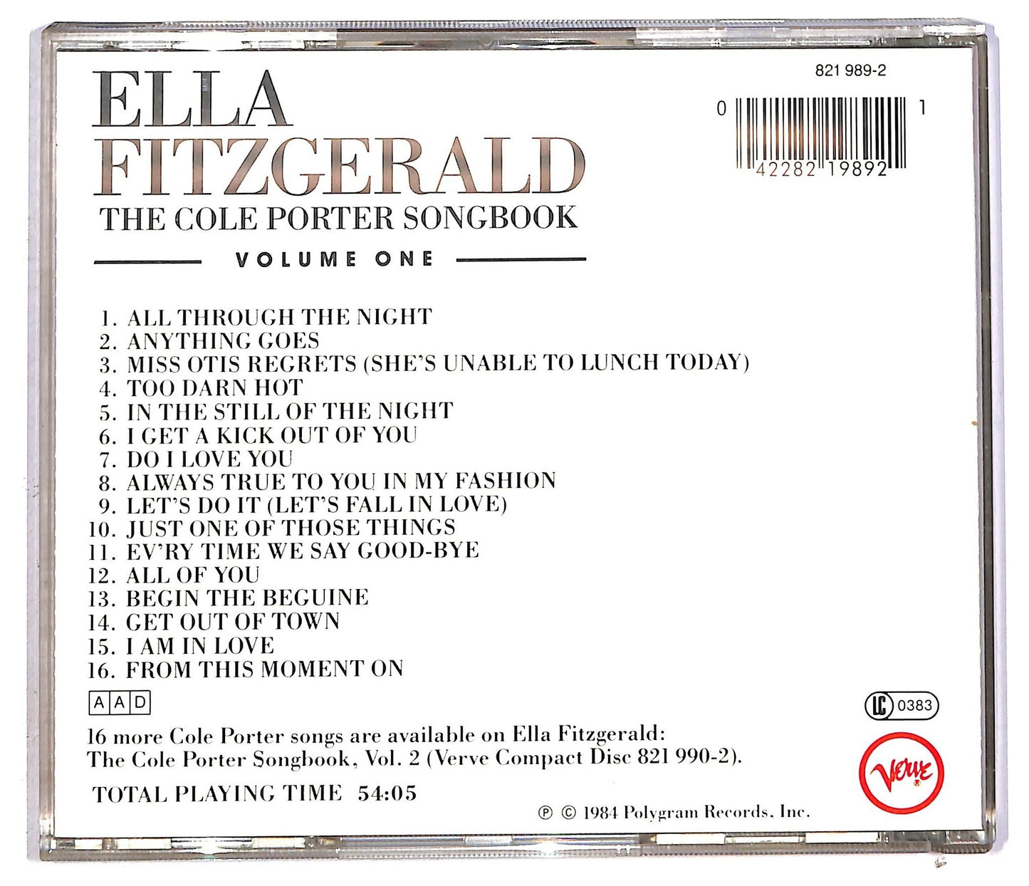 EBOND Ella Fitzgerald - The Cole Porter Songbook Volume One CD CD089826