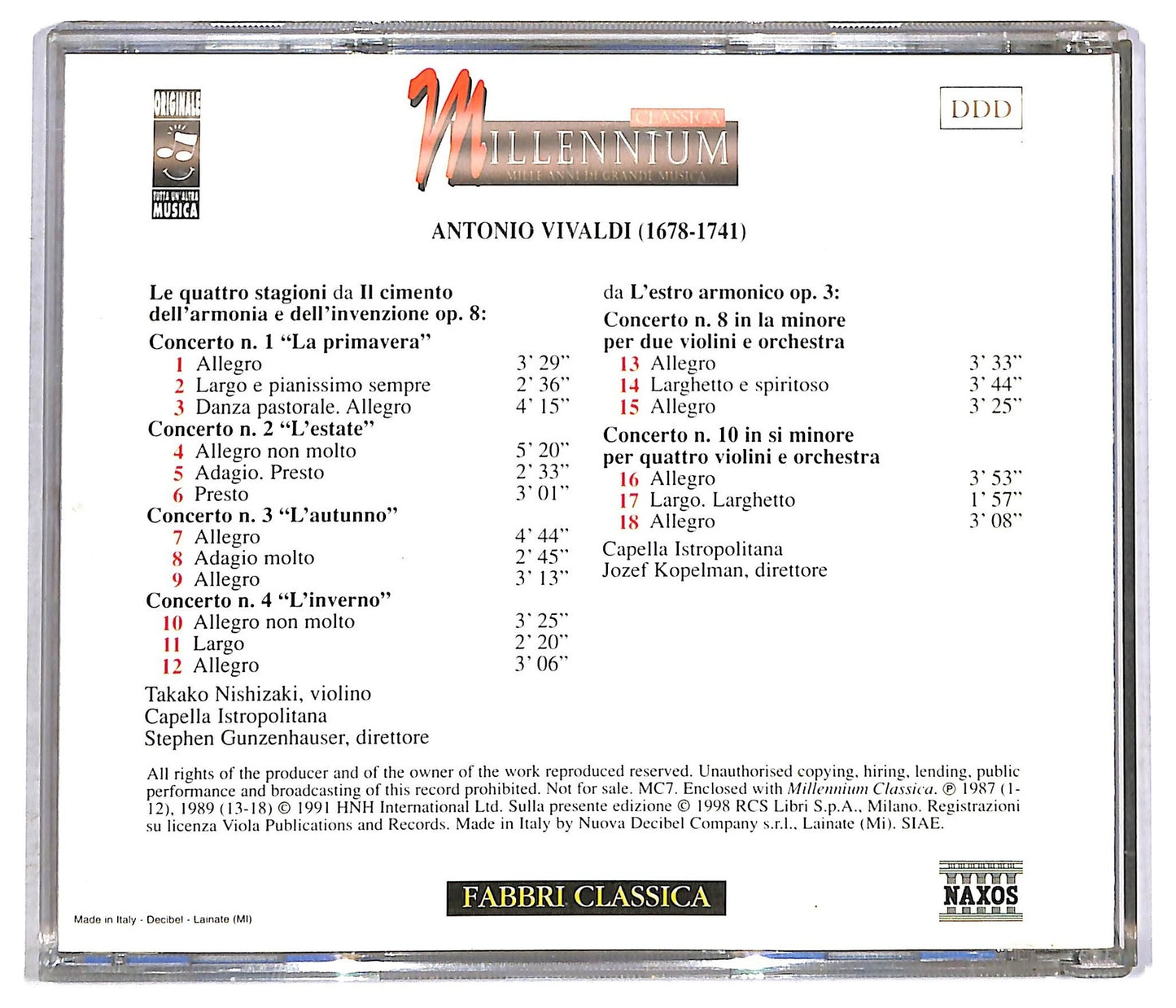 EBOND Vivaldi - Le Quattro Stagioni Concerti Op. 3 N. 8 E N. 10 CD CD090310