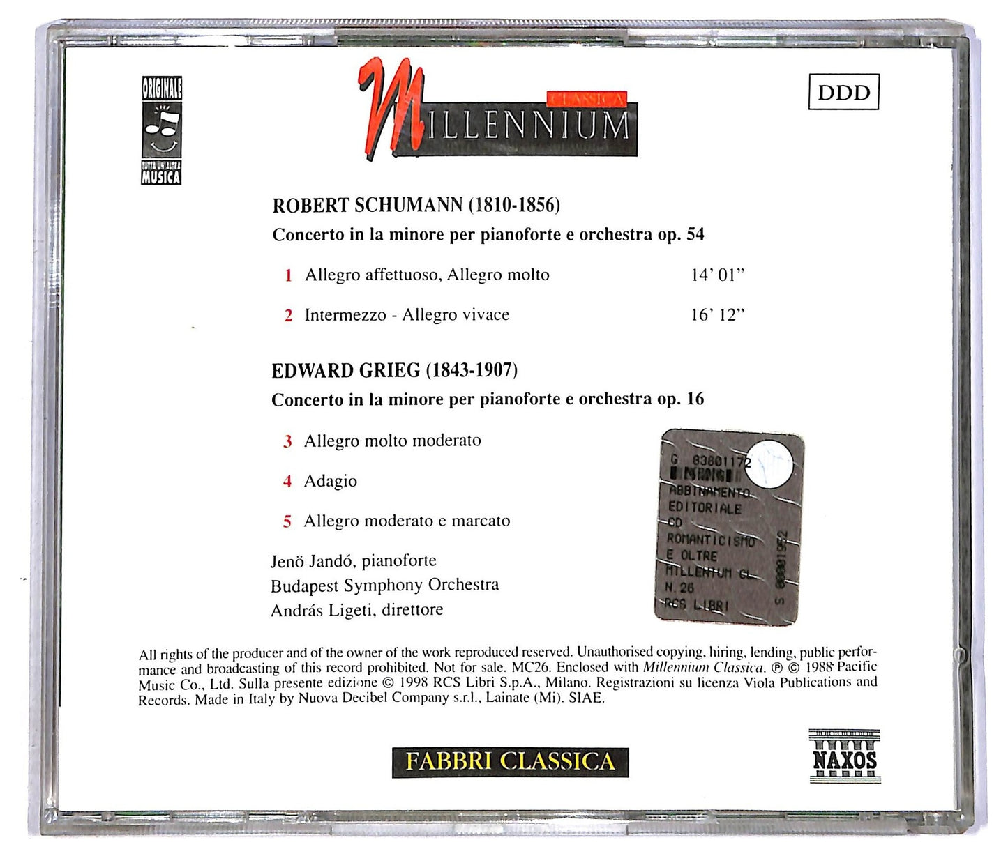EBOND Schumann Grieg - Concerto In La Minore Per Pianoforte E Orchestra Op. 54 CD CD090322