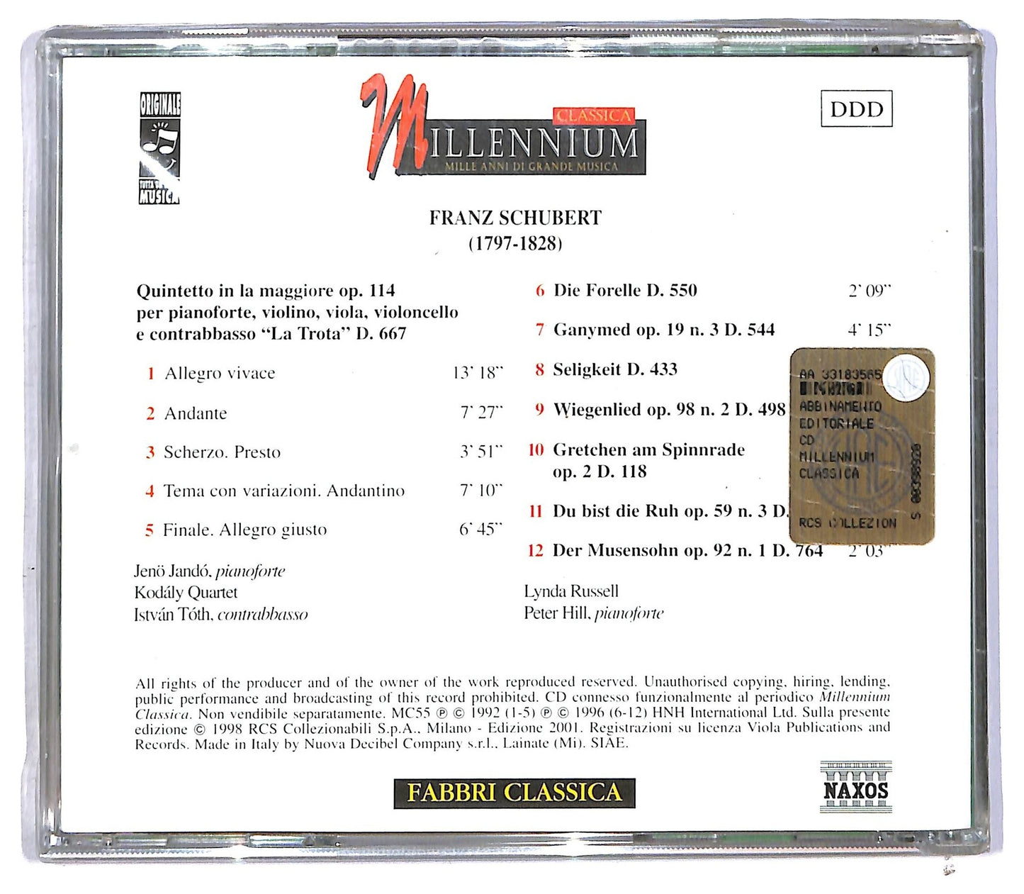 EBOND Schubert - Quintetto La Trota / Lieder CD CD090357