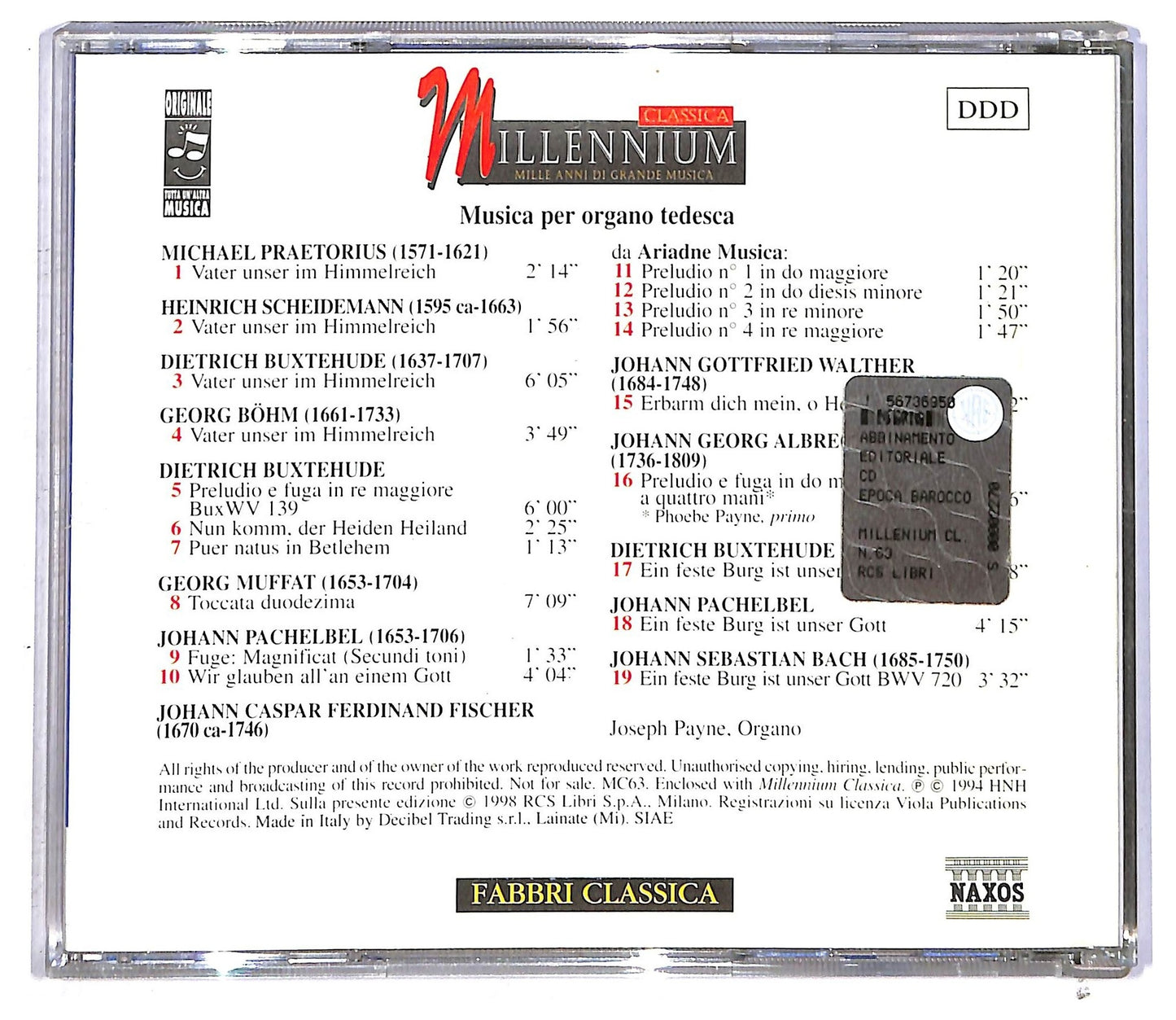 EBOND Buxtehude Bach - Musica Per Organo Tedesca CD CD090426