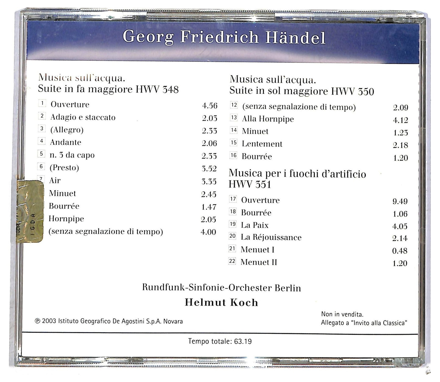 EBOND Handel - Musica Sull'Acqua - Musica Per I Fuochi D'Artificio CD CD090512