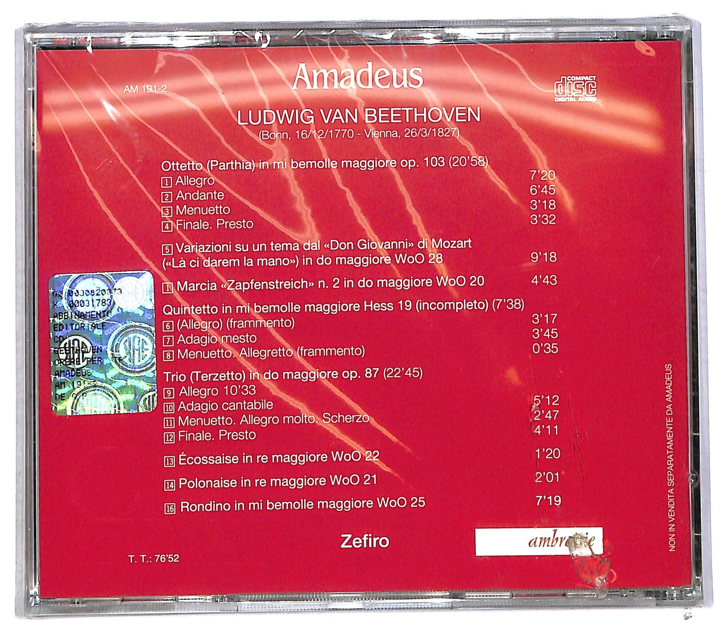 EBOND Beethoven Zefiro - Otteto op. 103 - Trio op. 87 CD CD090621