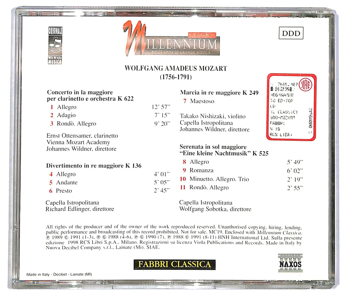 EBOND Mozart - Concerto Per Clarinetto K 622 Divertimento K 136 CD CD090644