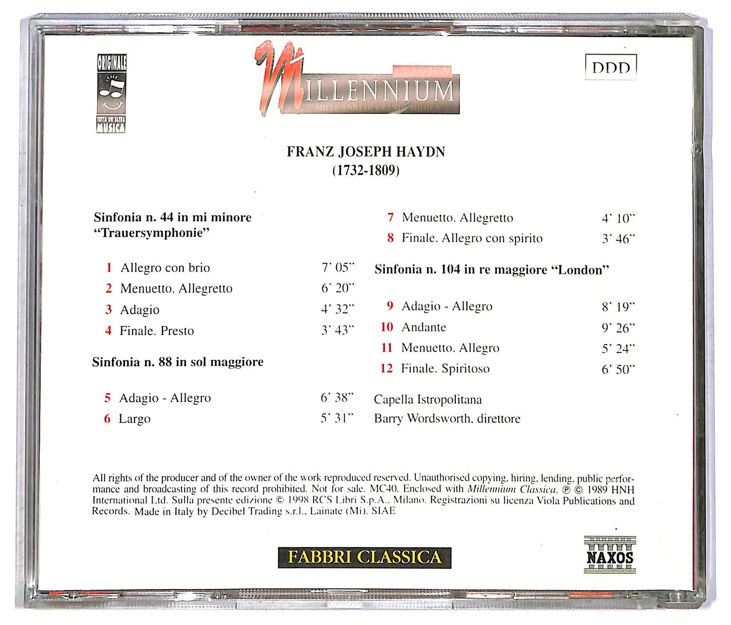 EBOND Haydn - Sinfonia N. 44 In Mi Minore Trauersymphonie CD CD090645