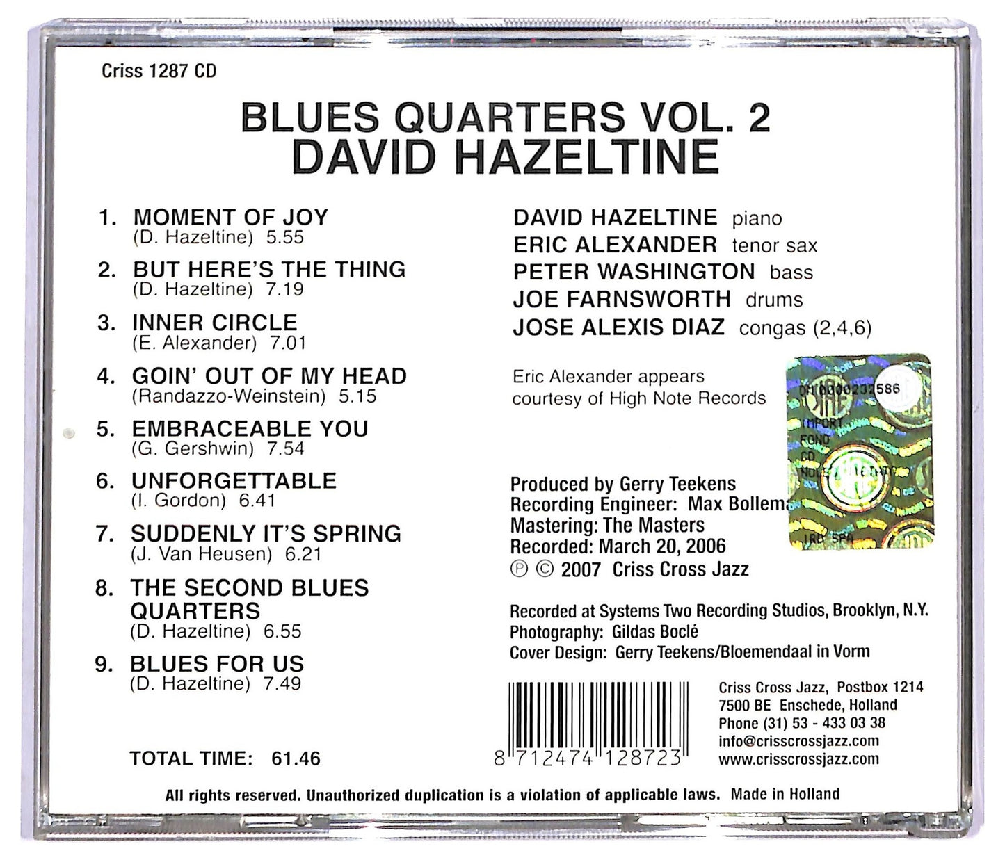 EBOND David Hazeltine - Blues Quarters Vol. 2 CD CD090851