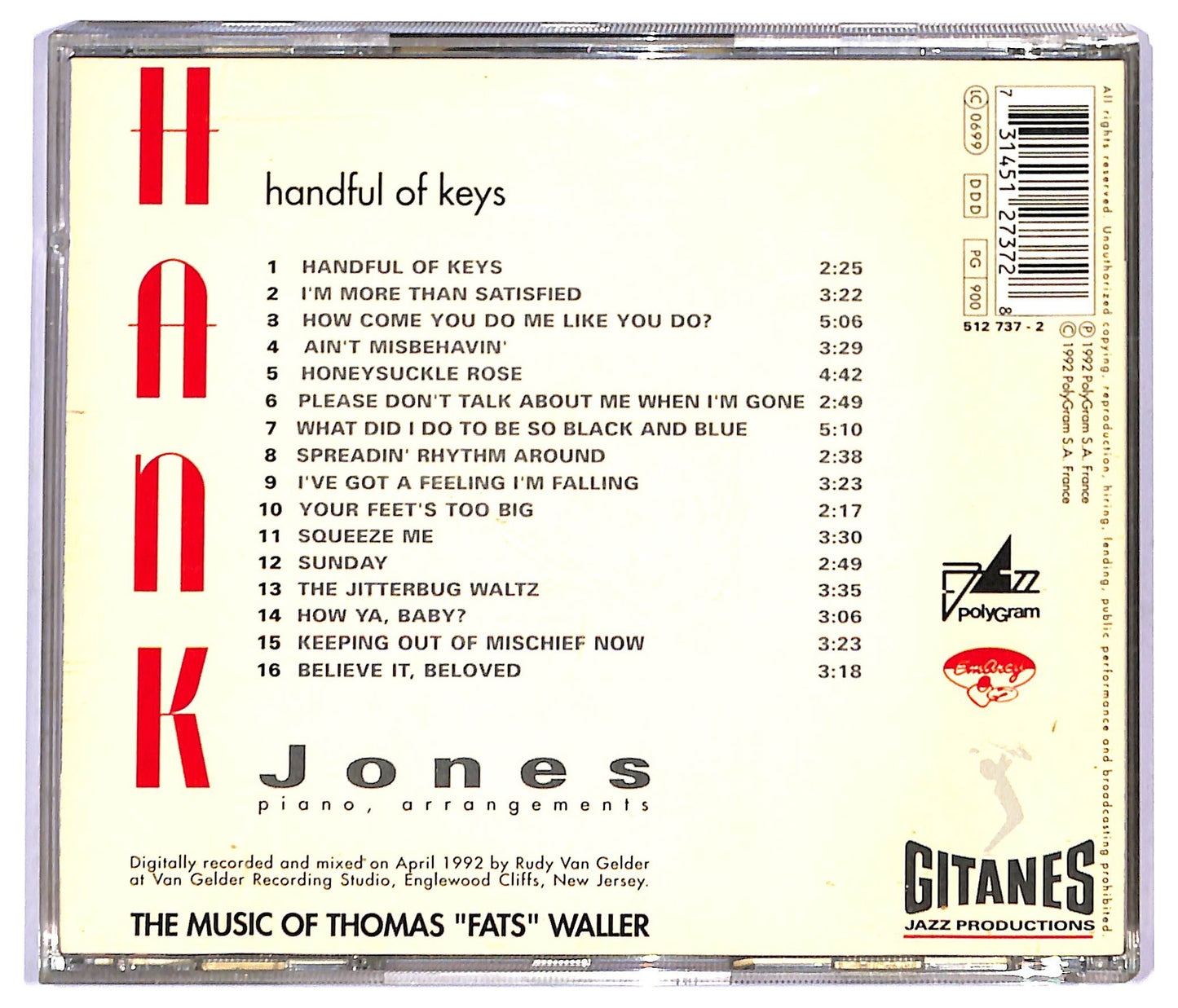 EBOND Hank Jones - Handful Of Keys CD CD090852