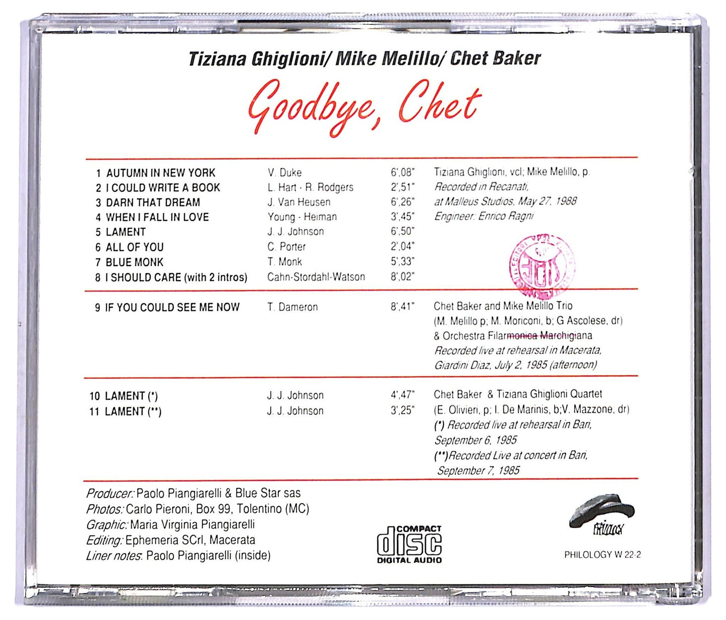 EBOND Tiziana Ghiglioni Mike Melillo - Goodbye, Chet CD CD090907