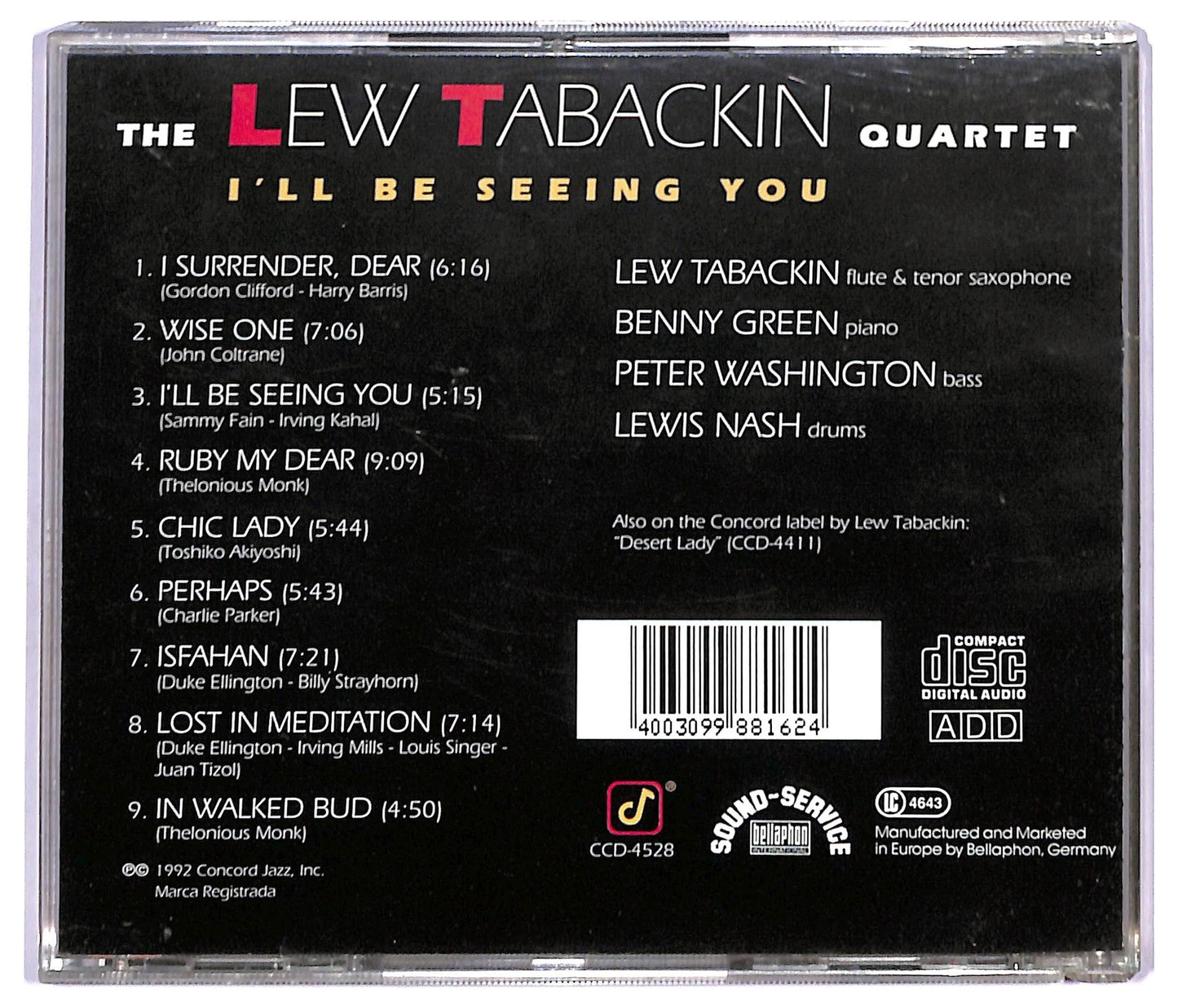 EBOND The Lew Tabackin Quartet - I'll Be Seeing You CD CD091037