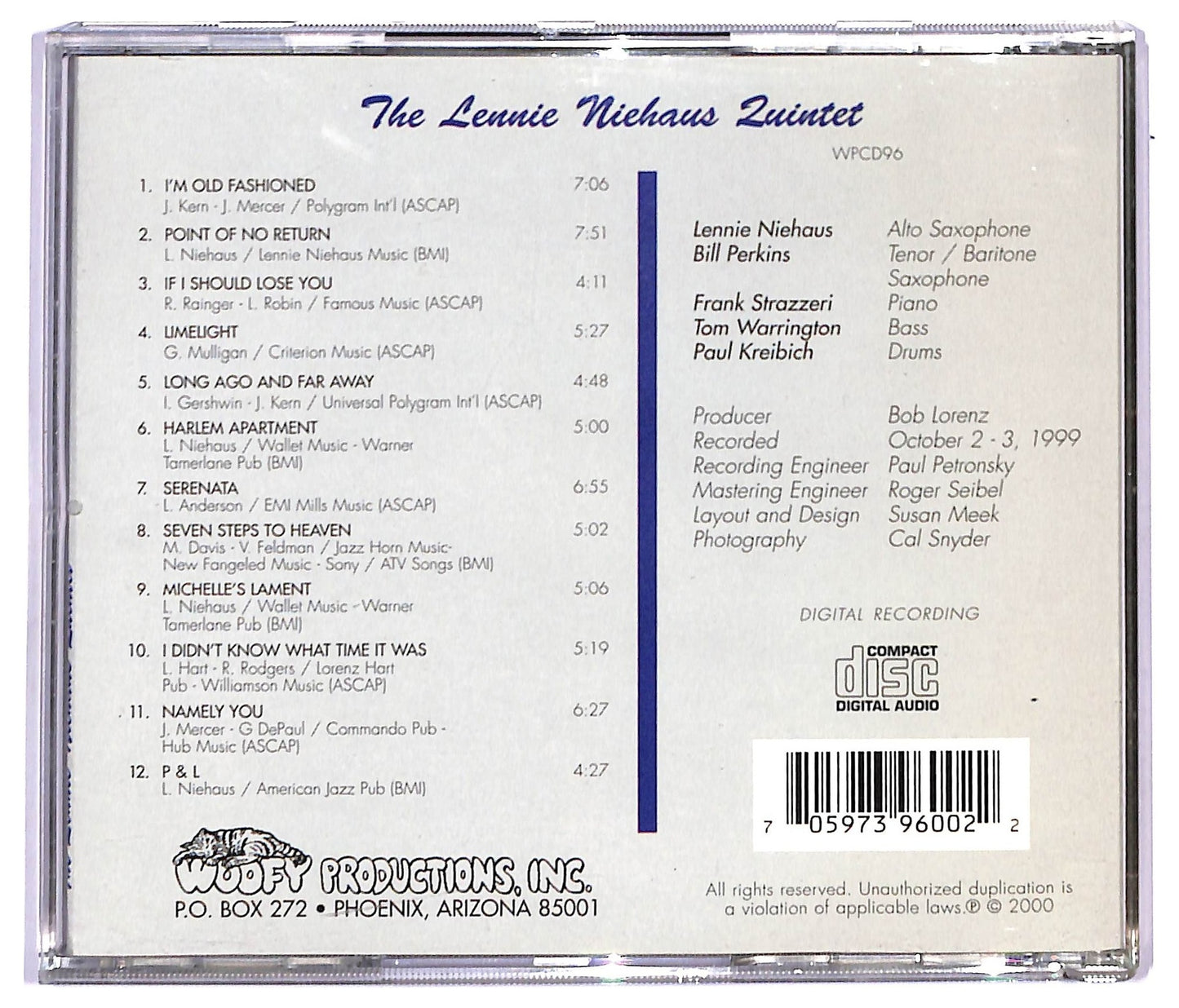 EBOND The Lennie Niehaus Quintet - Live At Capozolli's CD CD091040