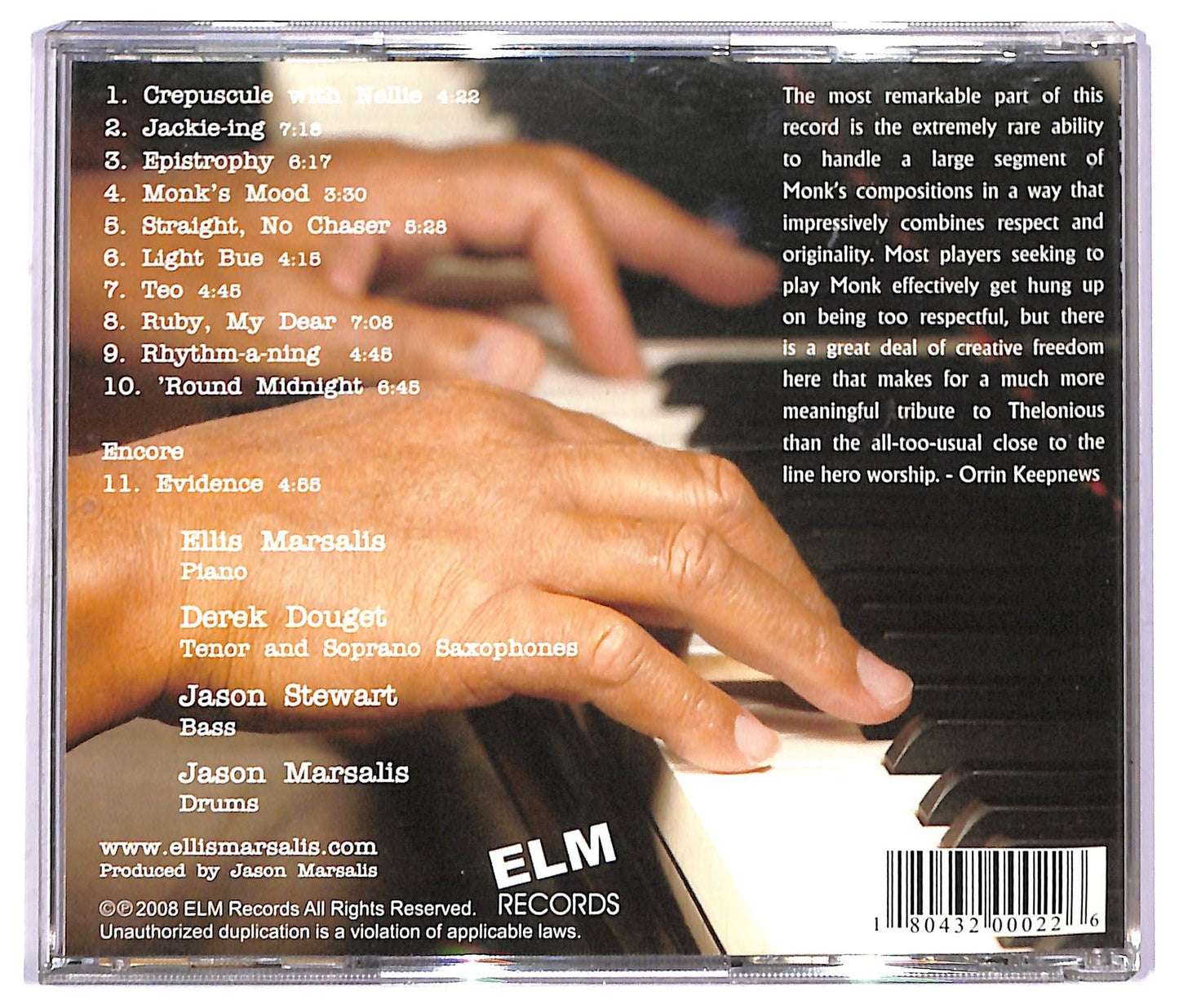 EBOND The Ellis Marsalis Quartet - An Open Letter To Thelonious CD CD091363