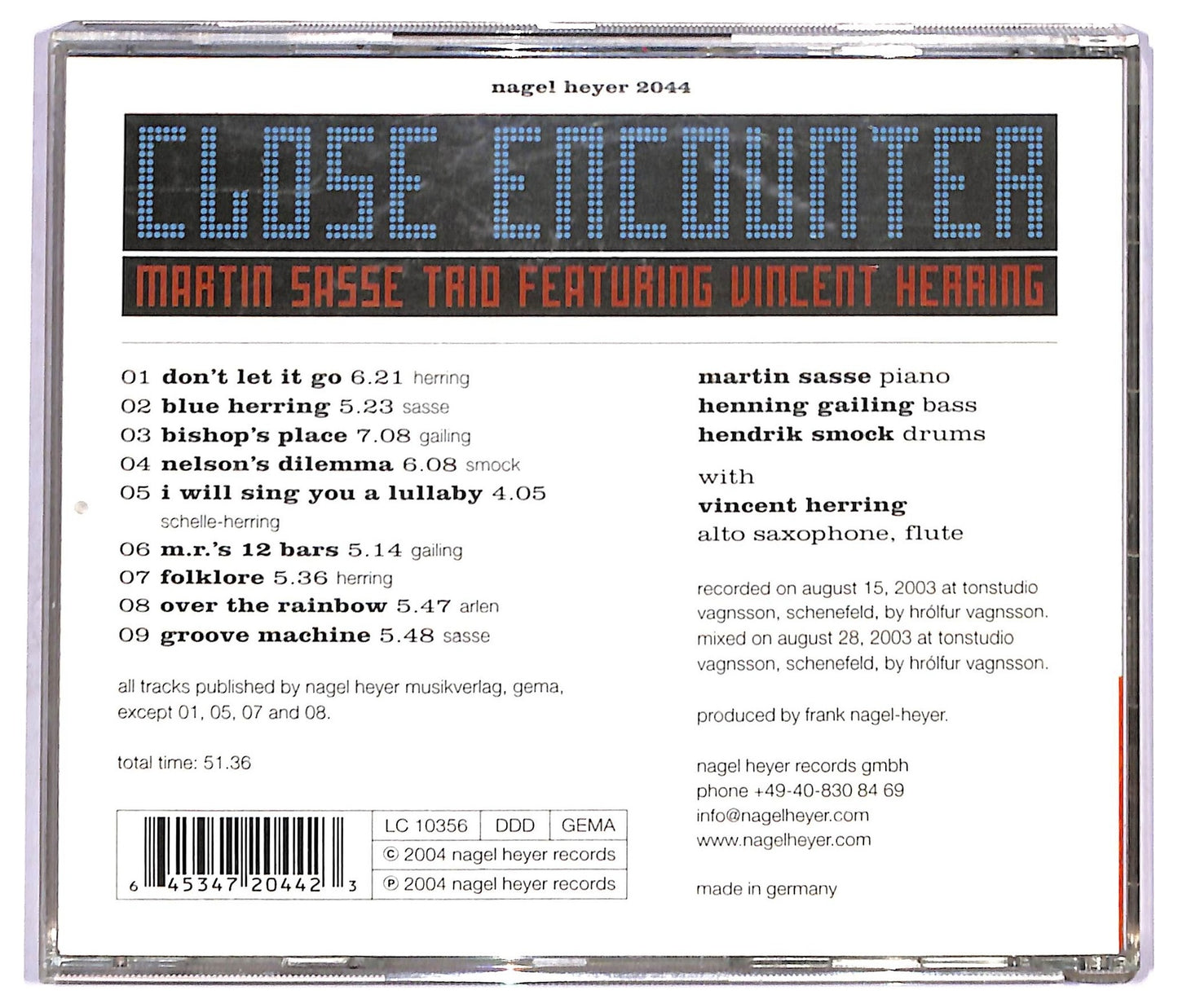 EBOND Martin Sasse Trio Feat Vincent Herring - Close Encounter CD CD091410