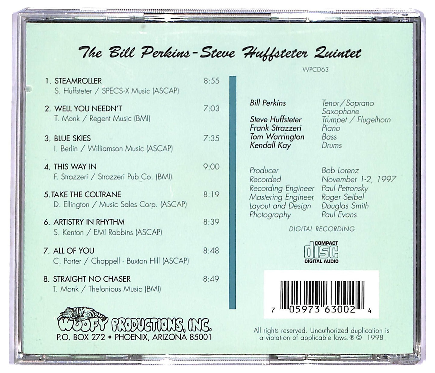 EBOND The Bill Perkins Steve Huffstetter Quintet - Live At Capozolli's CD CD091507