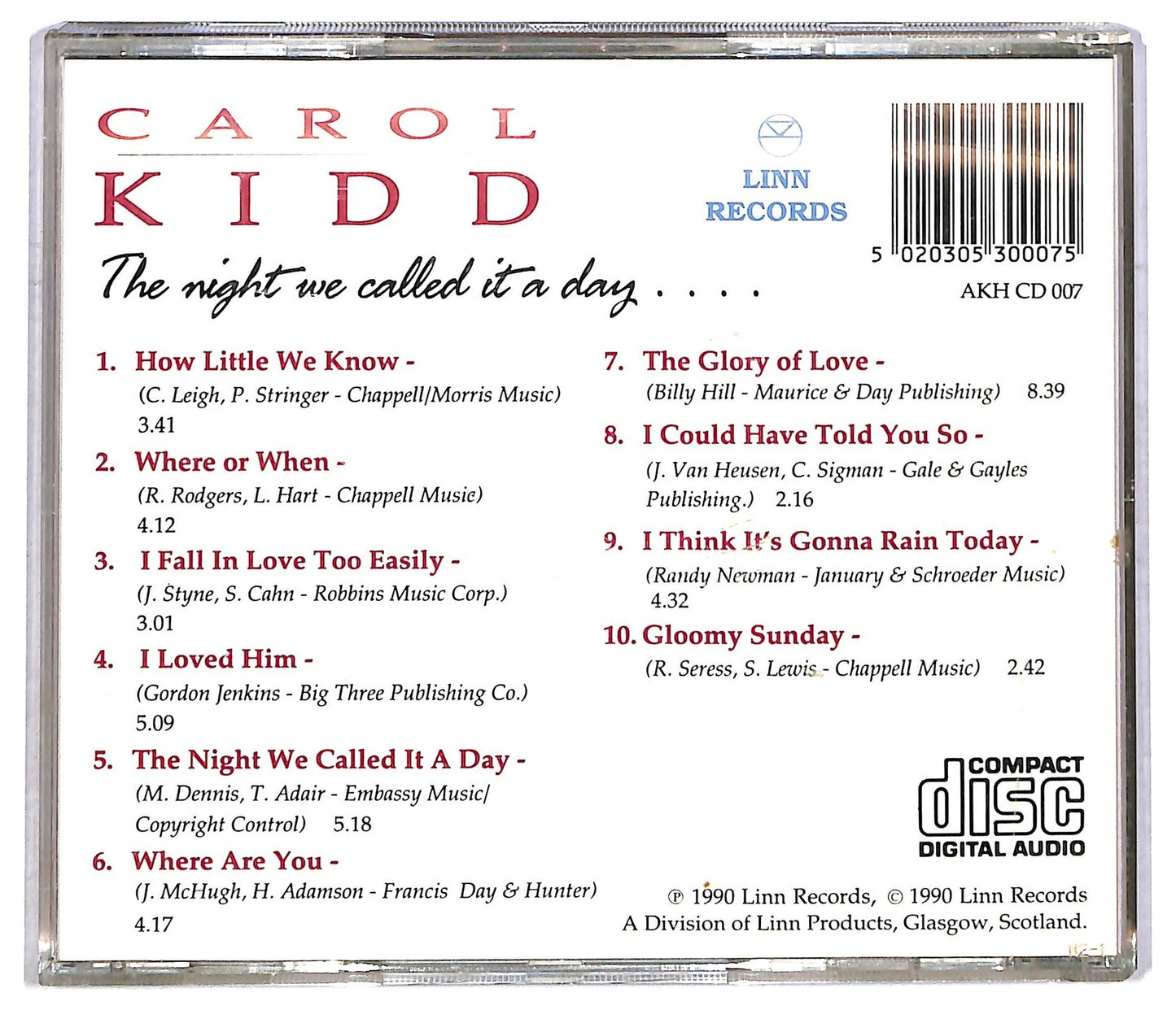EBOND Carol Kidd - The Night We Called It A Day CD CD091603
