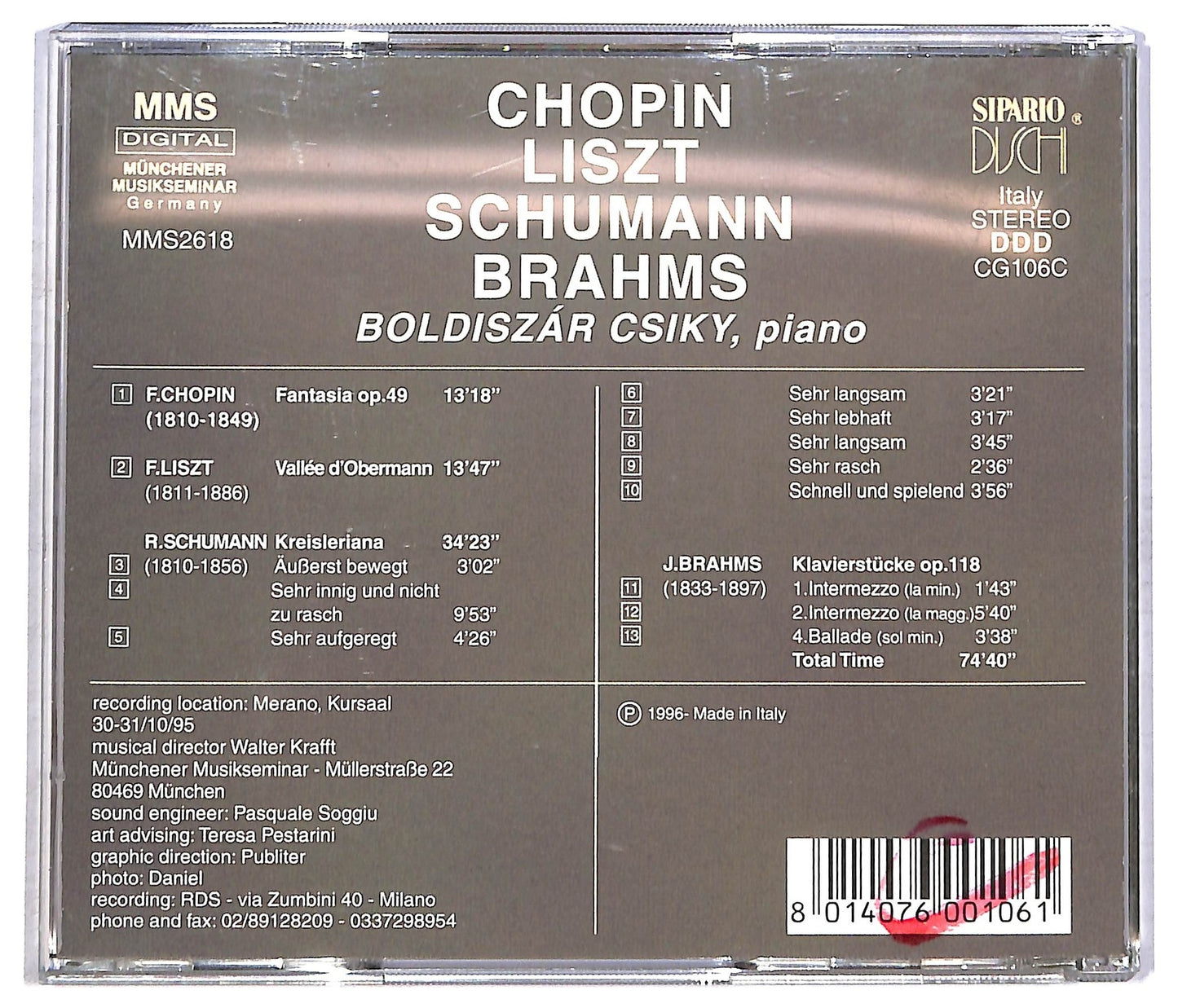 EBOND Chipin Liszt Shumann Brahms - Bolsiazar Csiky Pianoforte CD CD091657