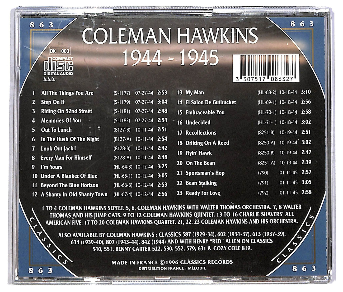 EBOND Coleman Hawkins - 1944-1945 CD CD091713