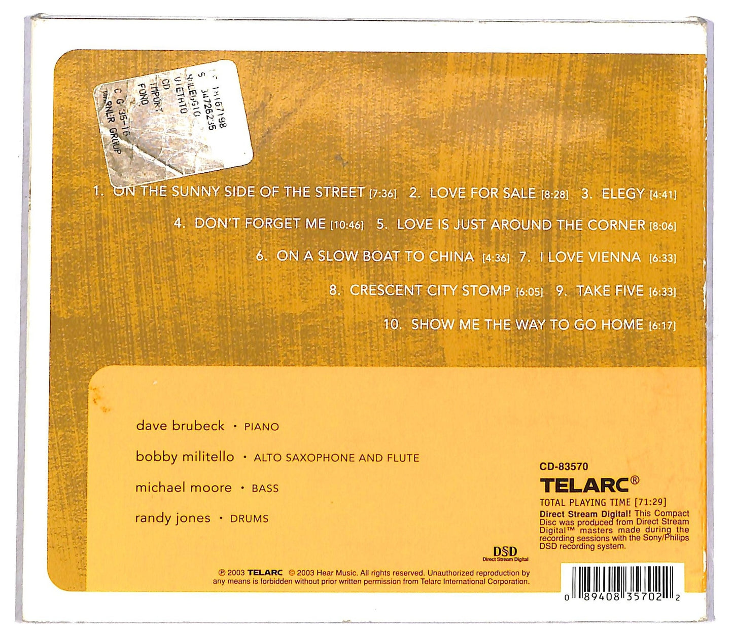 EBOND The Dave Brubeck Quartet - Park Avenue South CD CD091822