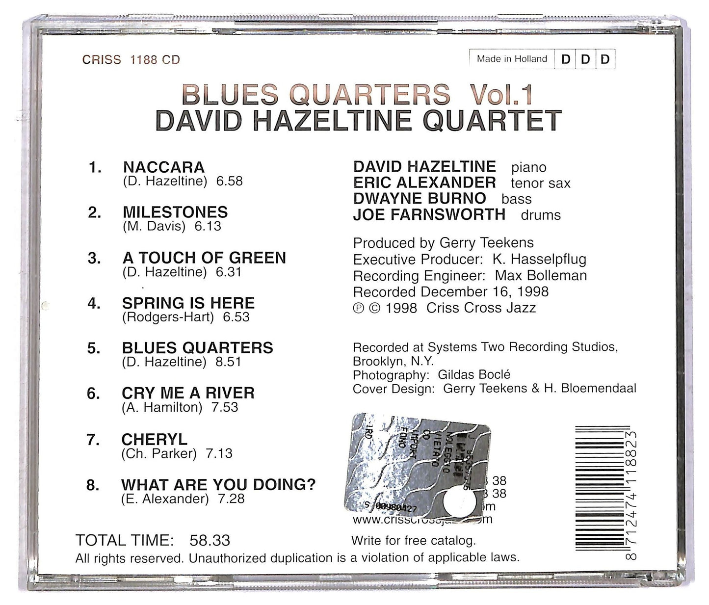 EBOND David Hazeltine Quartet - Blues Quarters Vol.1 CD CD091903