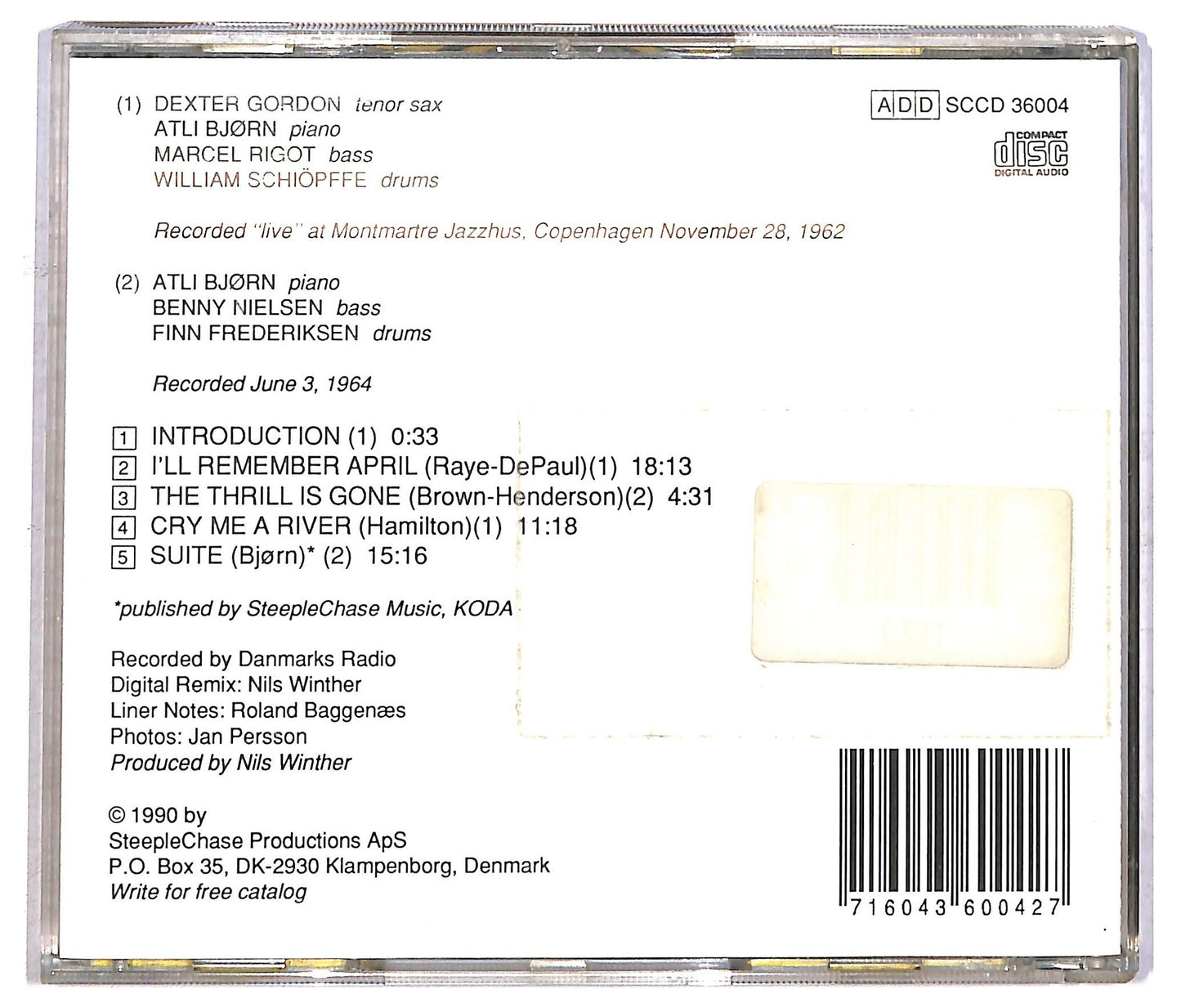 EBOND Dexter Gordon & Atli Bjorn Trio - Cry Me A River CD CD091911