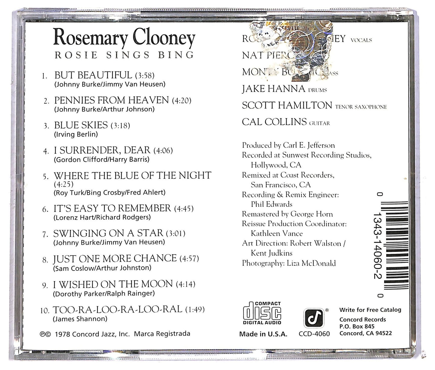 EBOND Rosemary Clooney - Rosie Sings Bing CD CD091948