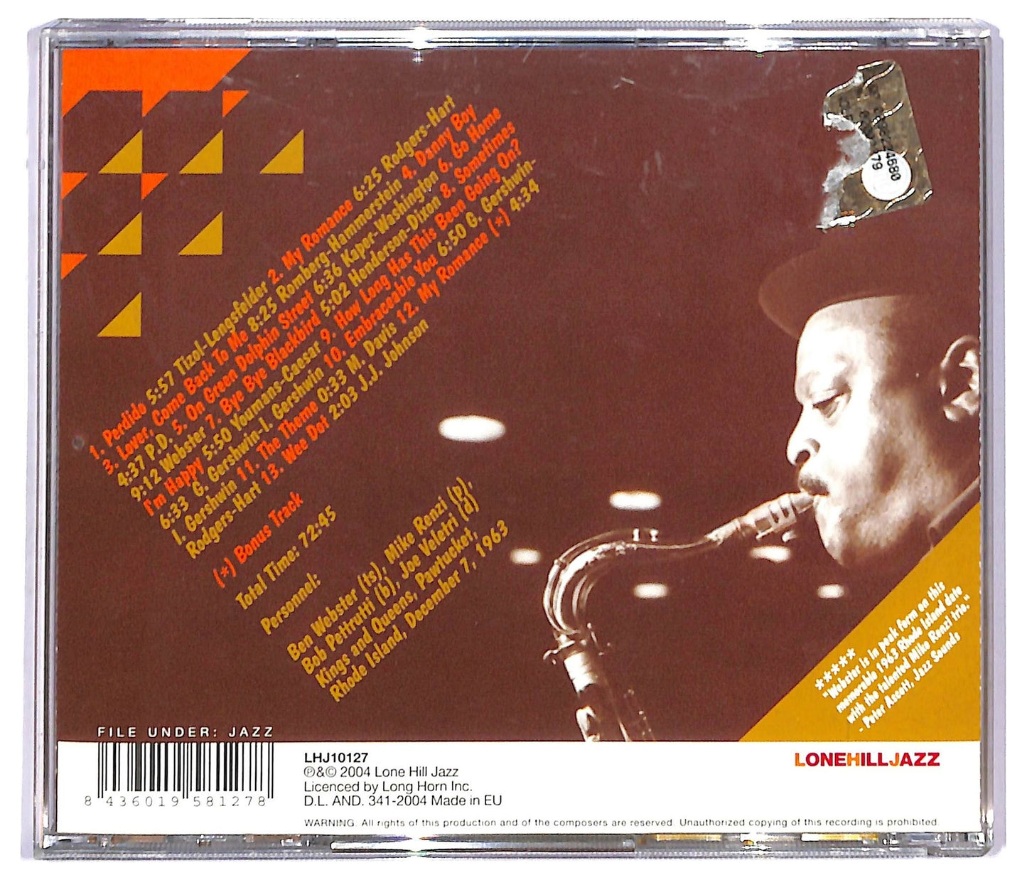 EBOND Ben Webster With The Mike Renzi Trio - Ben Webster With The Mike Renzi Trio CD CD092215