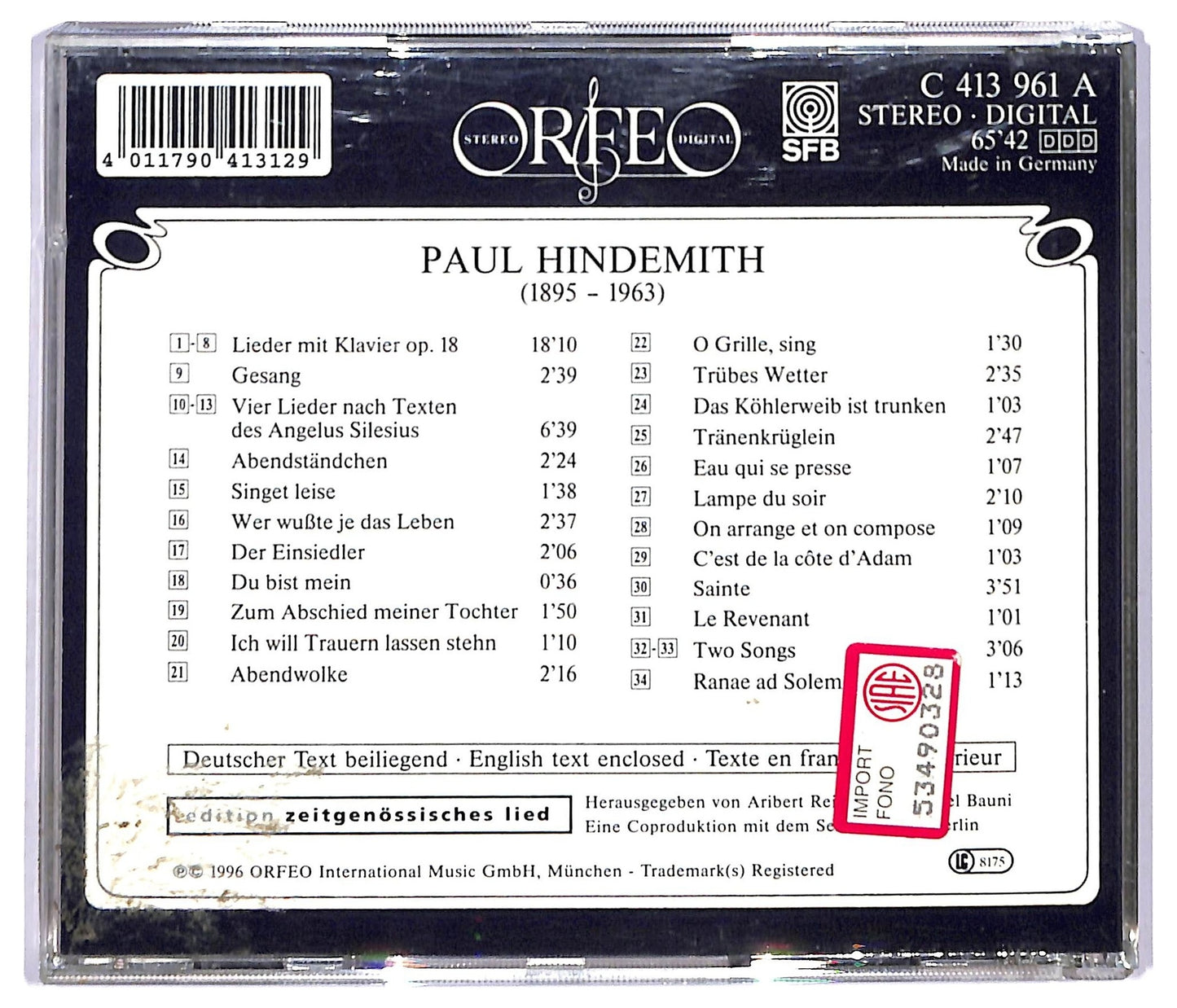 EBOND Paul Hindemith - Lieder CD CD092257