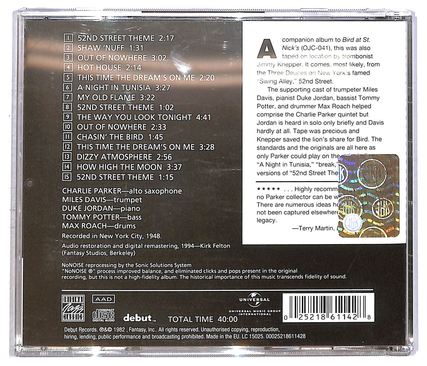 EBOND Charlie Parker - Bird On 52nd St. CD CD092436