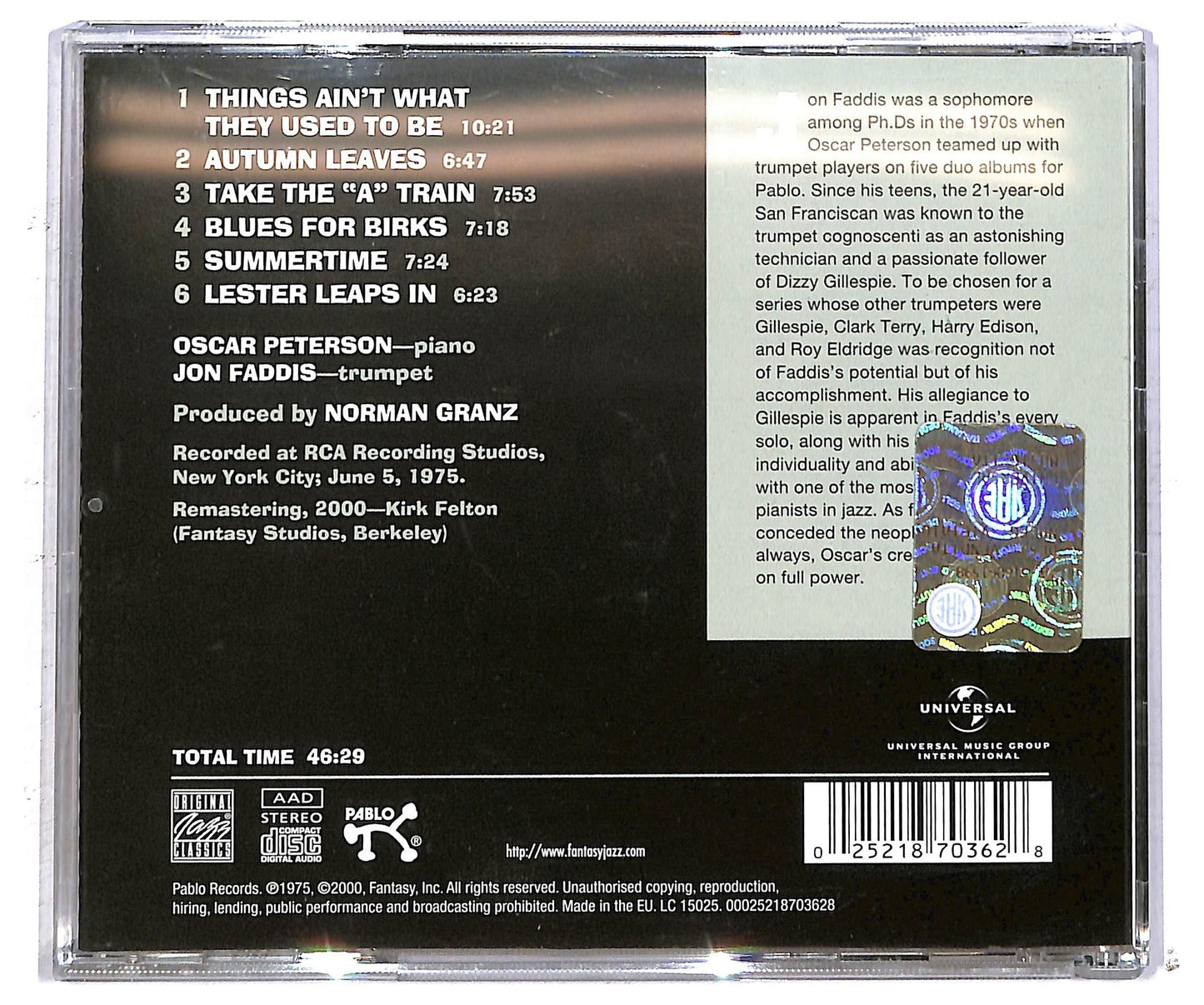 EBOND Oscar Peterson & Jon Faddis - Oscar Peterson & Jon Faddis CD CD092455