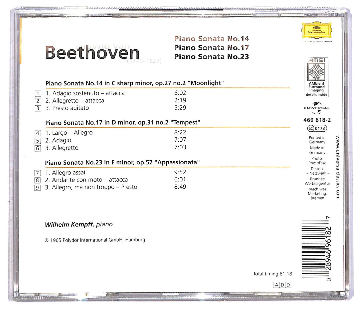 EBOND Beethoven - Piano Sonatas N. 14, N. 17, N. 23 CD CD092530