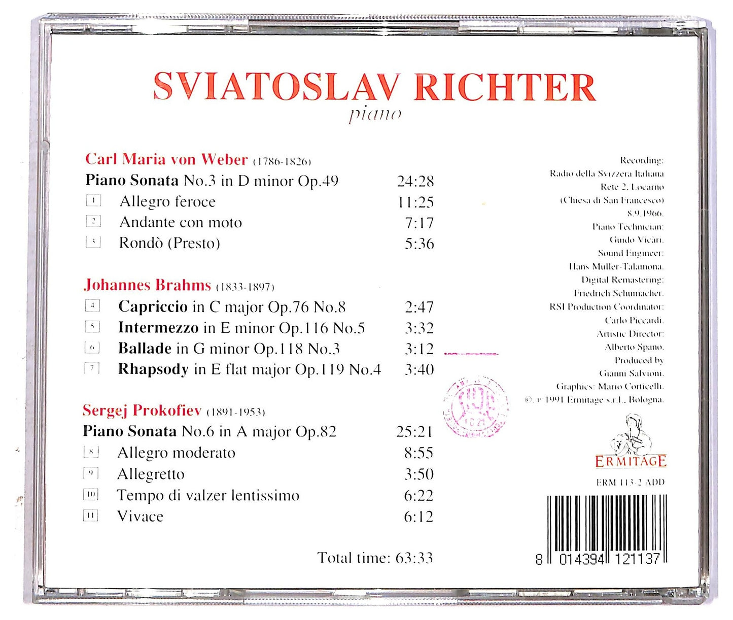 EBOND Sviatoslav Richter - Weber - Brahms - Prokofiev CD CD092633