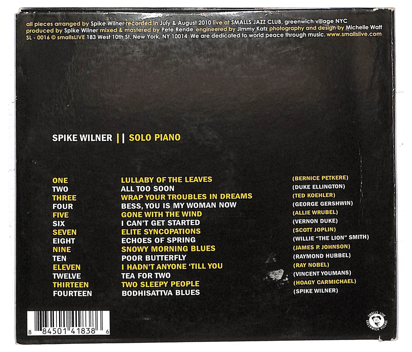 EBOND Spike Wilner - Solo Piano Live At Smalls CD CD092636