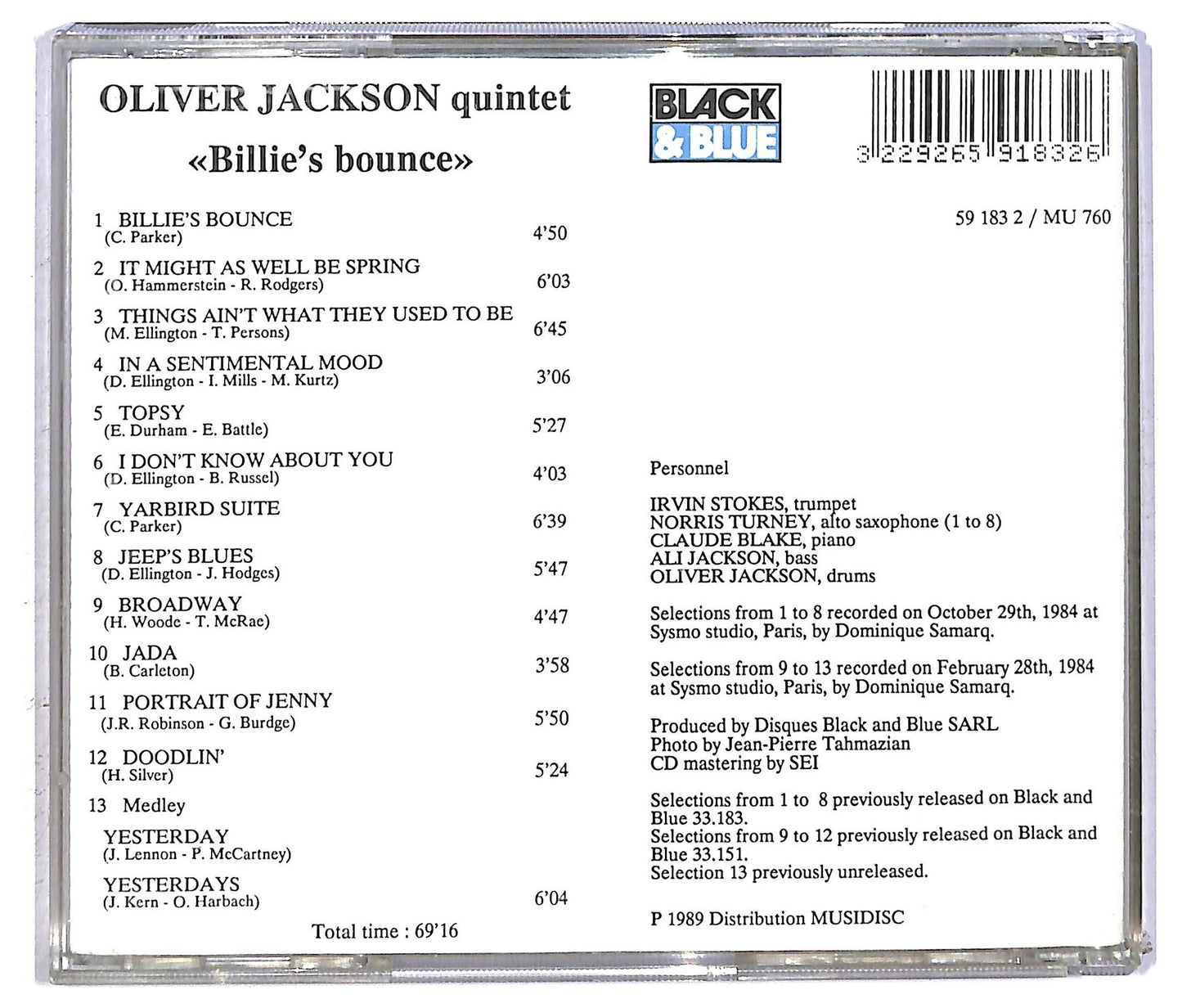 EBOND Oliver Jackson Quintet - Billie's Bounce CD CD092740