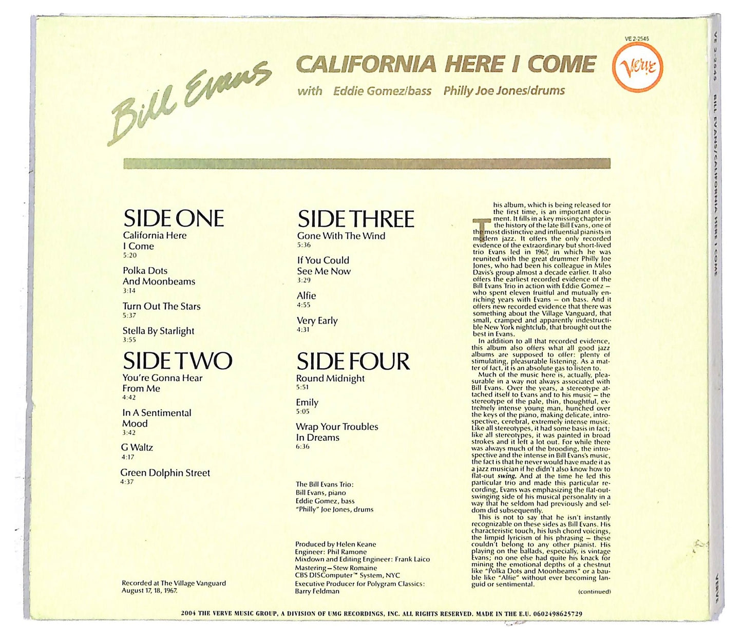 EBOND Bill Evans - California Here I Come CD CD092940